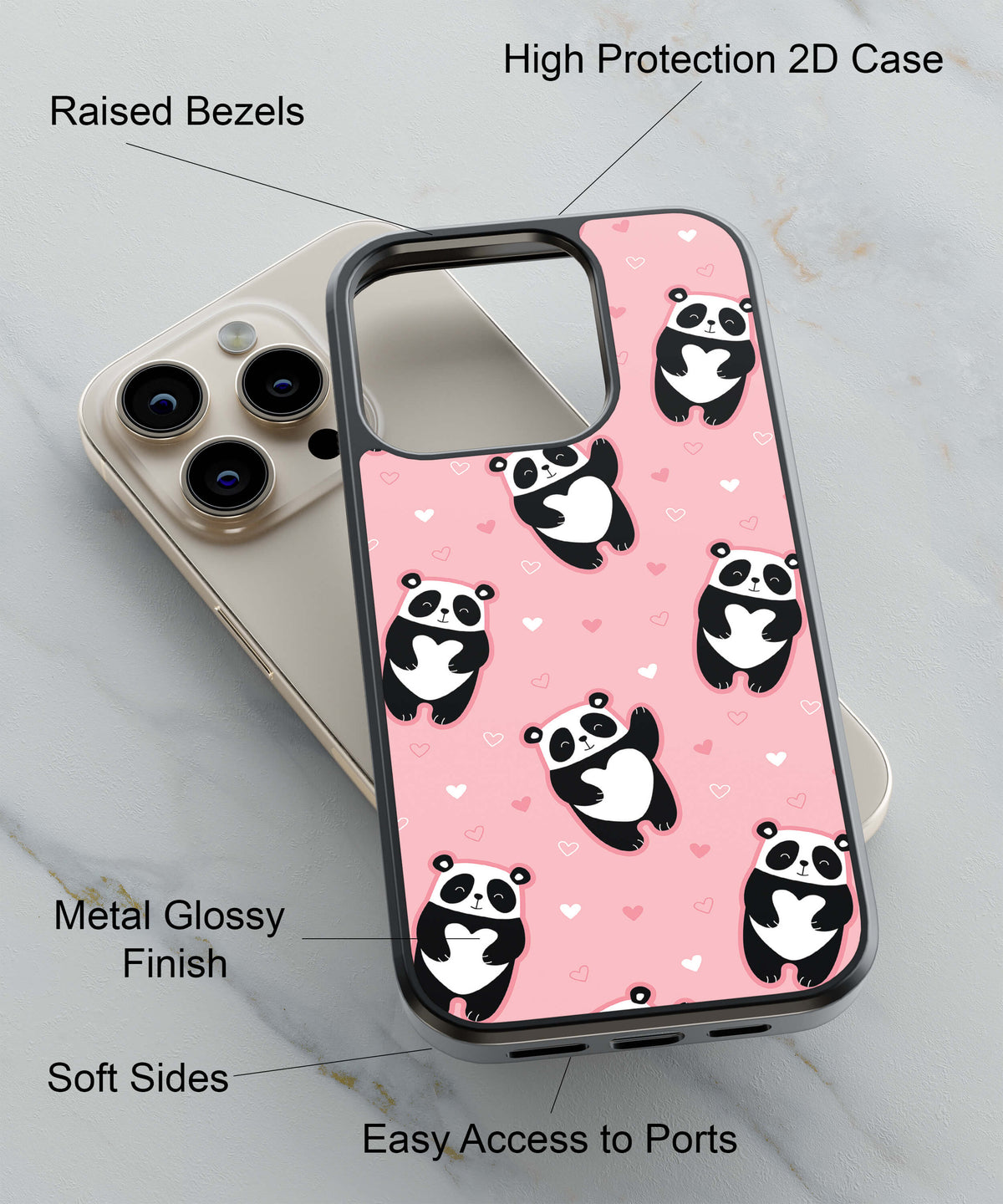 Panda Family Back Cover for 2D Hybrid TPU And Metal CaseIK0014Hybrid Metal TPU-Image 2