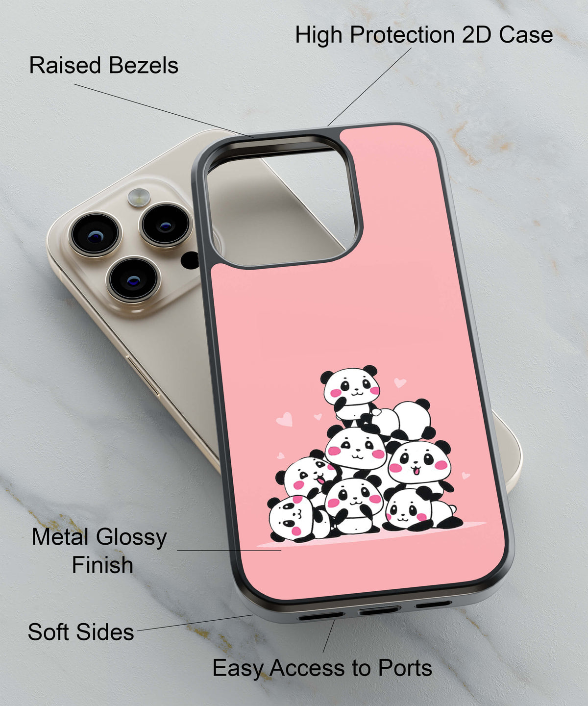 Panda Huddle Pink Back Cover for 2D Hybrid TPU And Metal CaseAA0126Hybrid Metal TPU-Image 2