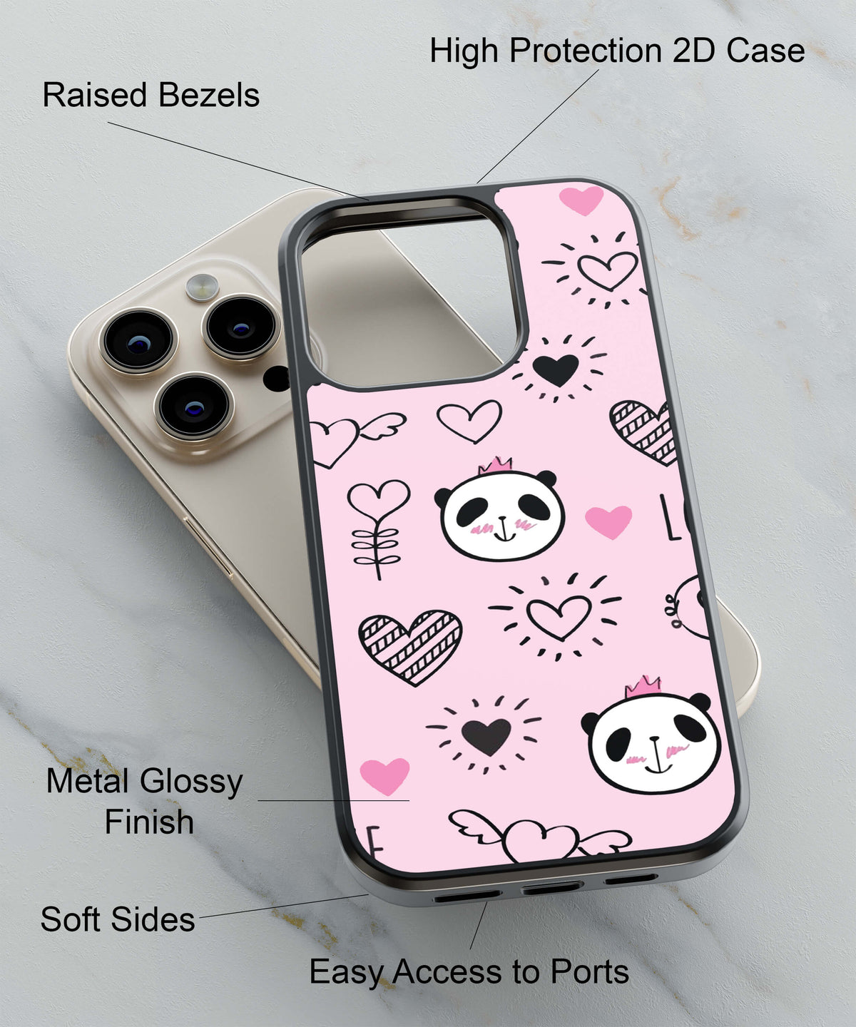 Panda Love Back Cover for 2D Hybrid TPU And Metal CaseAA0064Hybrid Metal TPU-Image 2