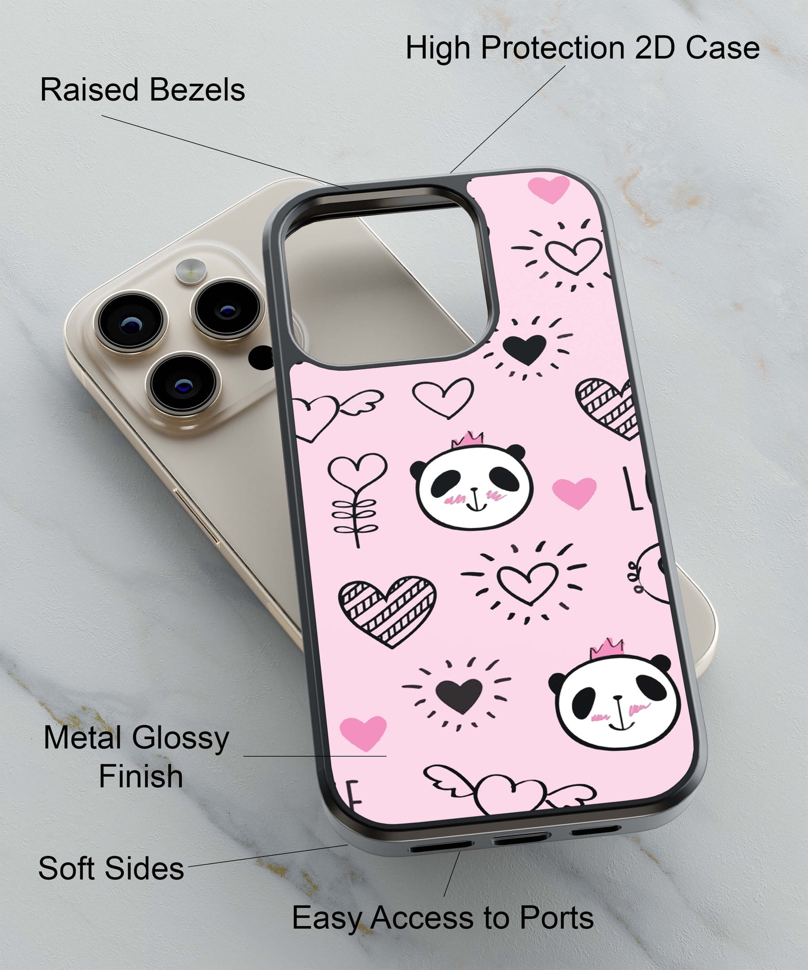 Panda Love Back Cover for 2D Hybrid TPU And Metal CaseAA0064Hybrid Metal TPU-Image 2
