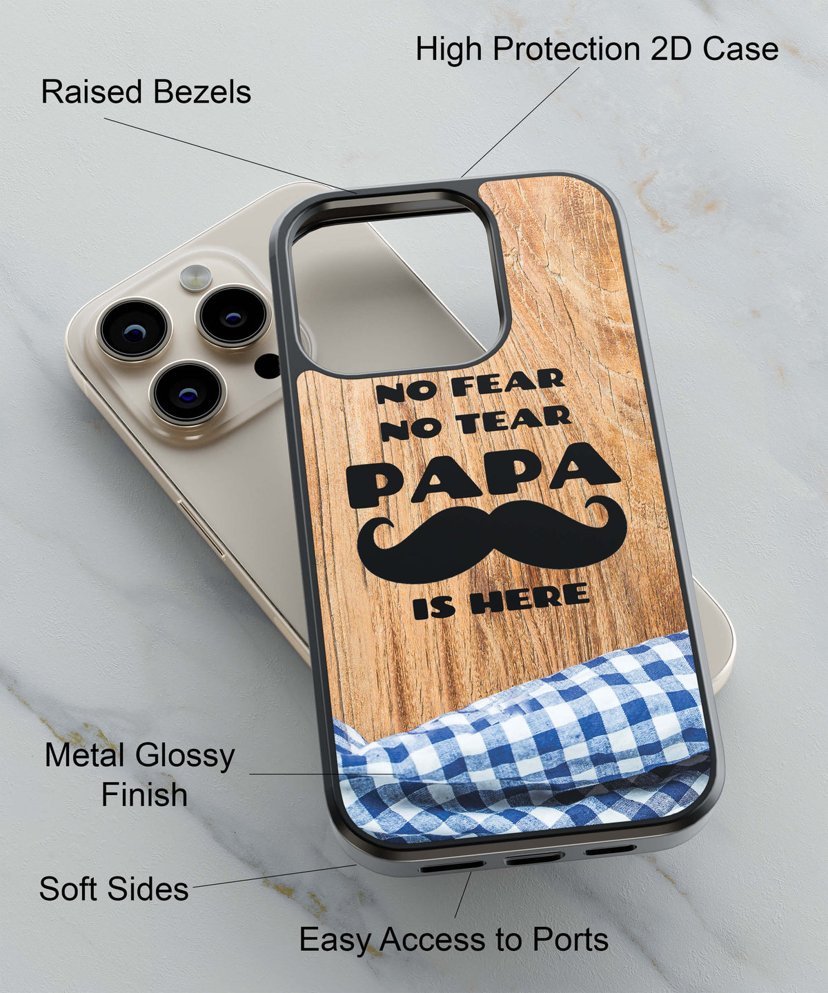Papa is Here Back Cover for 2D Hybrid TPU And Metal CaseU0126Hybrid Metal TPU-Image 2