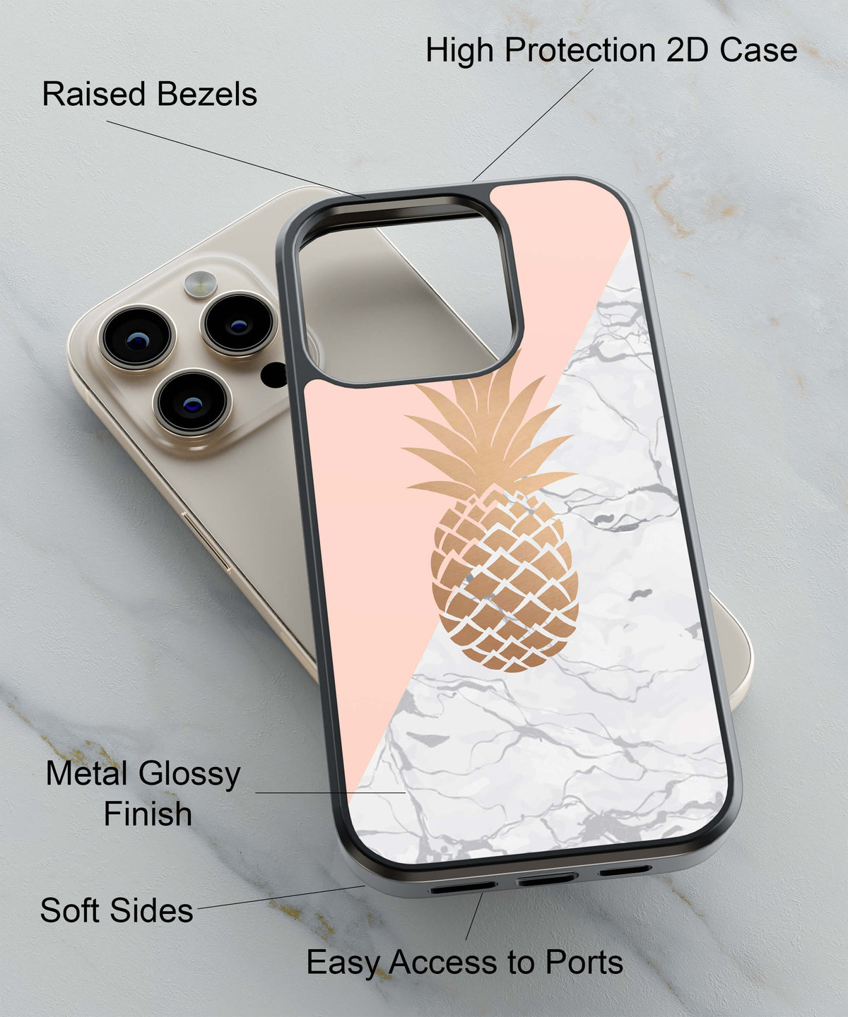 Pineapple Marble Back Cover for 2D Hybrid TPU And Metal CasePS1330Hybrid Metal TPU-Image 2