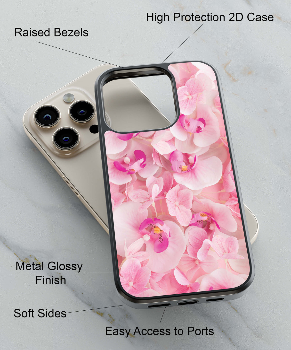 Pink Flowers Back Cover for 2D Hybrid TPU And Metal CaseIK0035Hybrid Metal TPU-Image 2