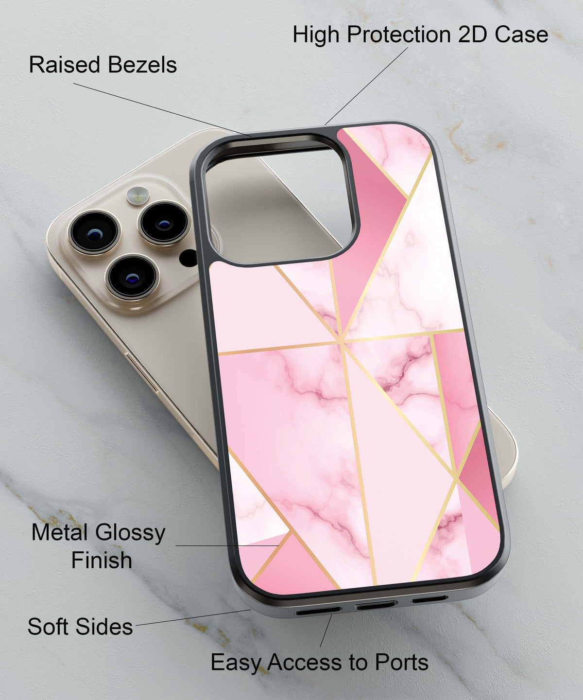Pink Marble Back Cover for 2D Hybrid TPU And Metal CaseIK0021Hybrid Metal TPU-Image 2
