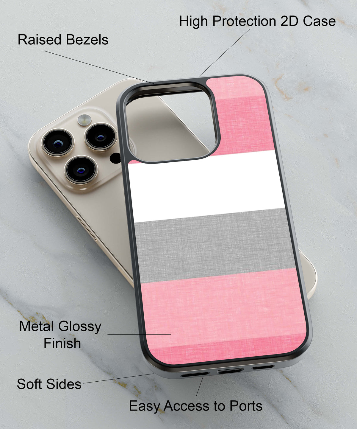 Pinky Premium Pattern Back Cover for 2D Hybrid TPU And Metal CasePS1314Hybrid Metal TPU-Image 2