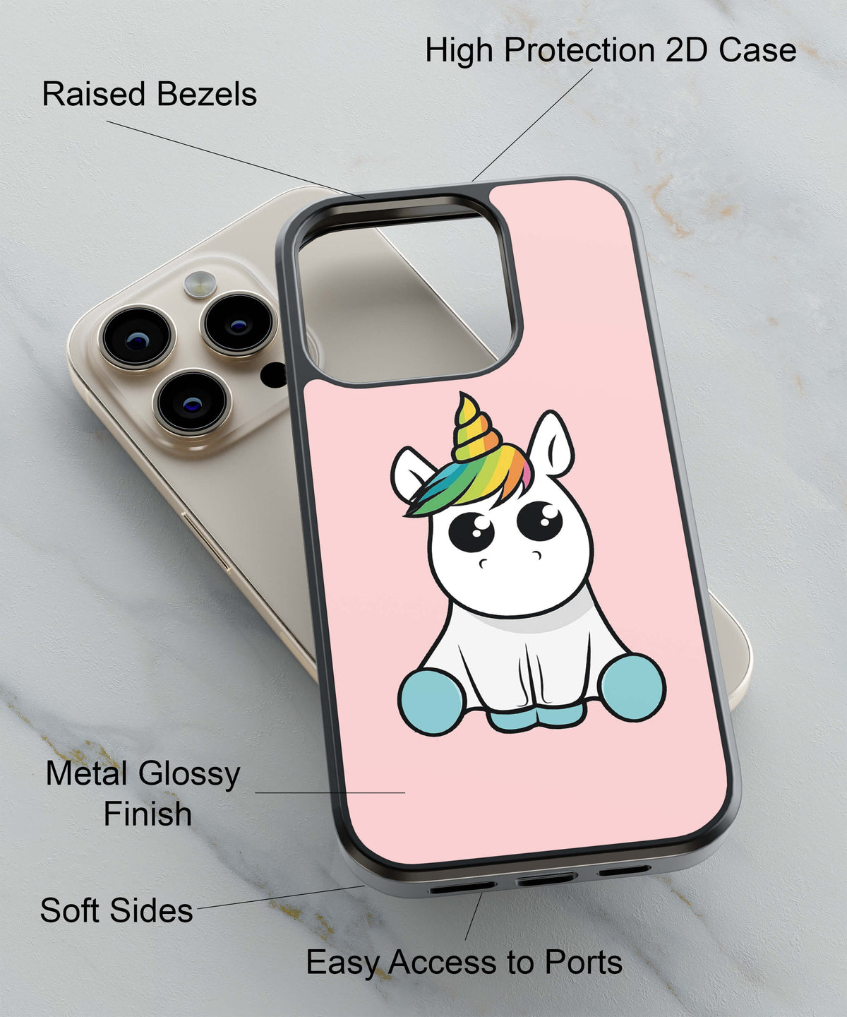 Pinky Unicorn Back Cover for 2D Hybrid TPU And Metal CaseAA1018Hybrid Metal TPU-Image 2