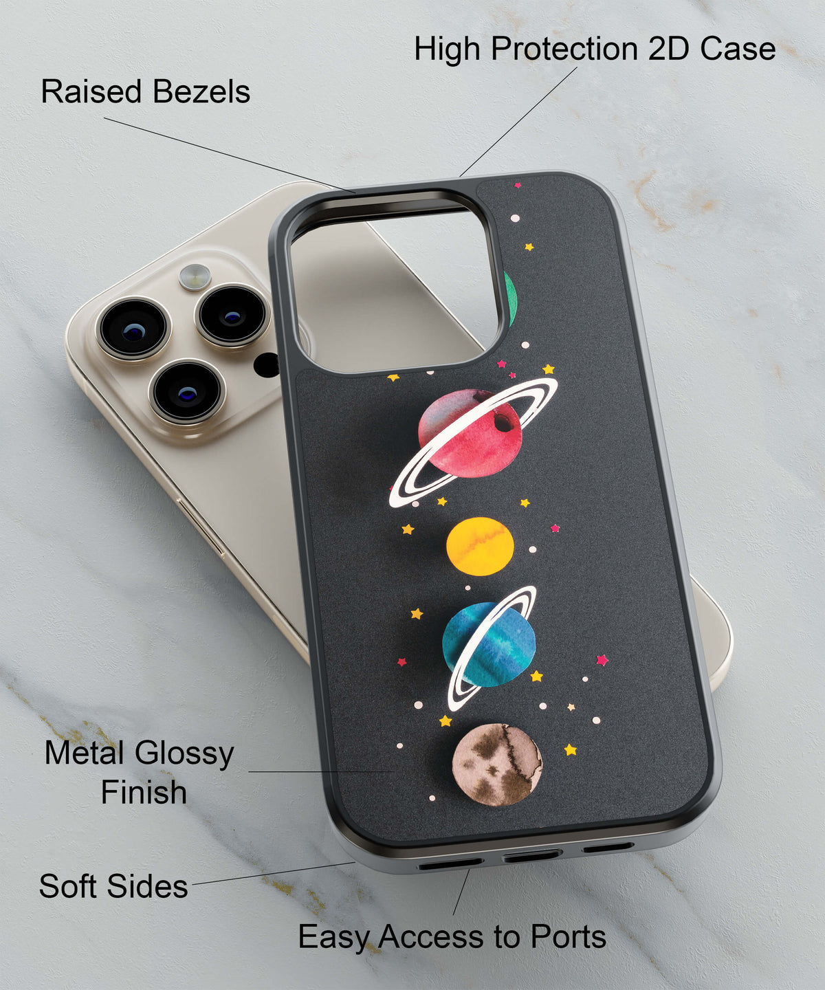 Planets on Paper Back Cover for 2D Hybrid TPU And Metal CaseIK0013Hybrid Metal TPU-Image 2