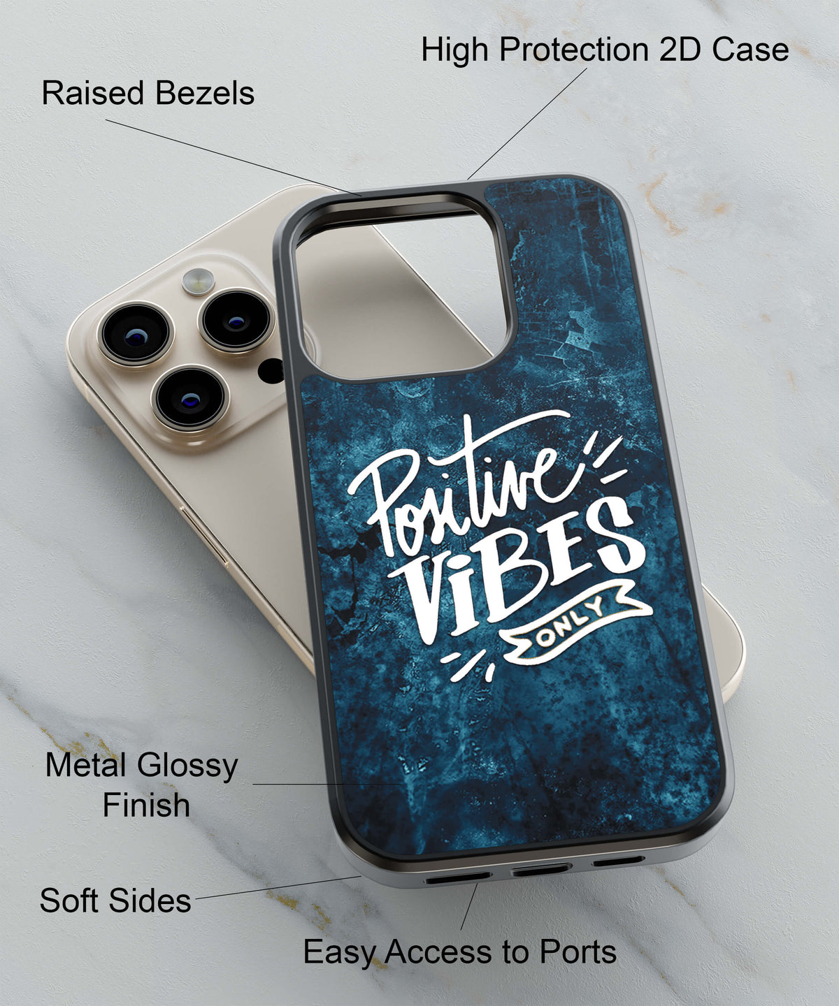Positive Vibes Only Back Cover for 2D Hybrid TPU And Metal CaseA0263Hybrid Metal TPU-Image 2