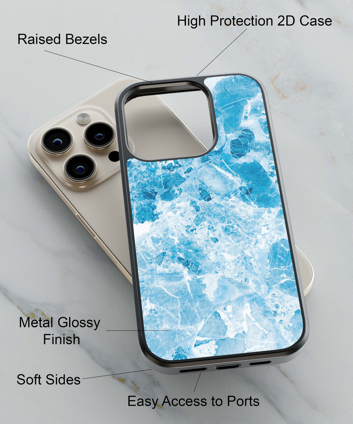 Precious Blue Marble Back Cover for 2D Hybrid TPU And Metal CaseIK0040Hybrid Metal TPU-Image 2