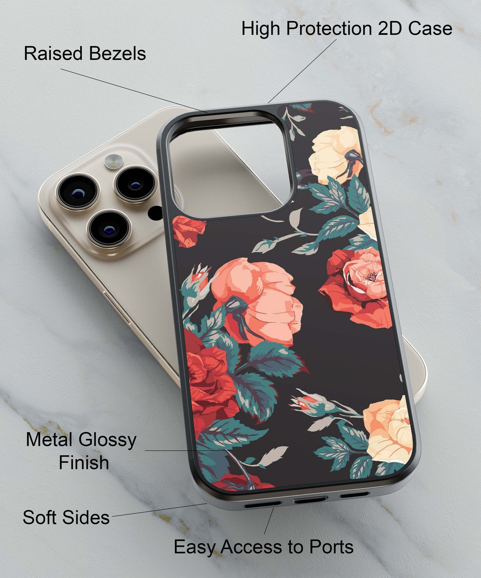 Premium Flowers Back Cover for 2D Hybrid TPU And Metal CasePS1340Hybrid Metal TPU-Image 2