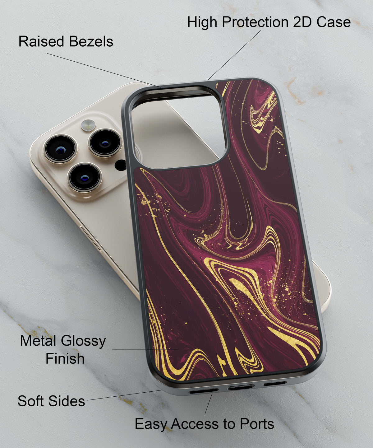 Premium Marble Back Cover for 2D Hybrid TPU And Metal CaseIK0026Hybrid Metal TPU-Image 2