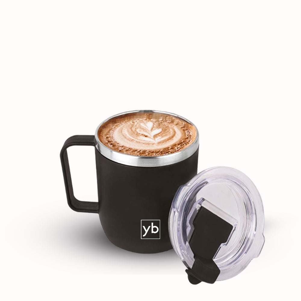 Foggy Stainless Steel Coffee Mug with Premium Flip Top Lid, Leakproof, 350ml Capacity (White/Blue/Red/Black)