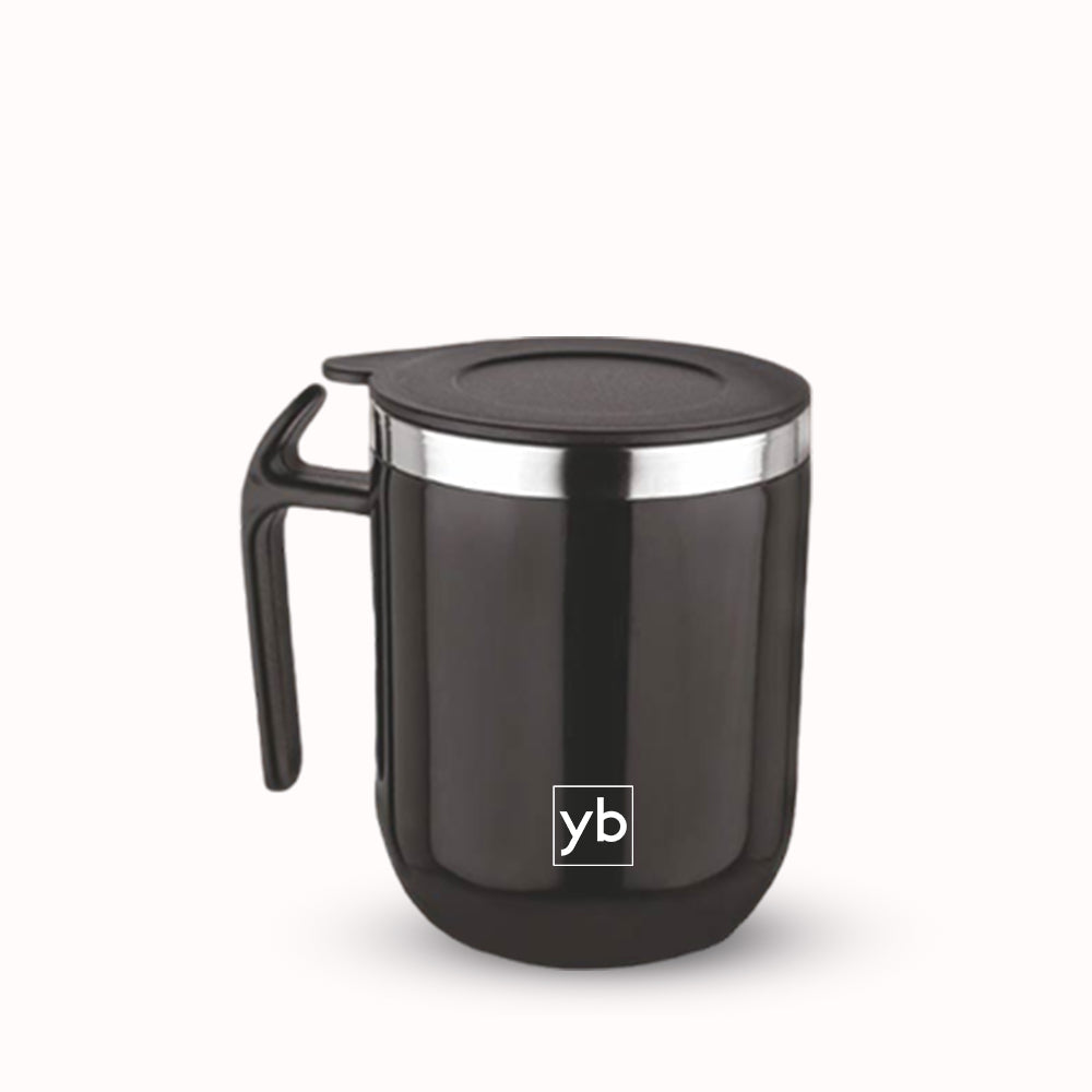 Noble Stainless Steel Double Wall Coffee Mug with Pointy Handle - Leakproof, 460ml Capacity