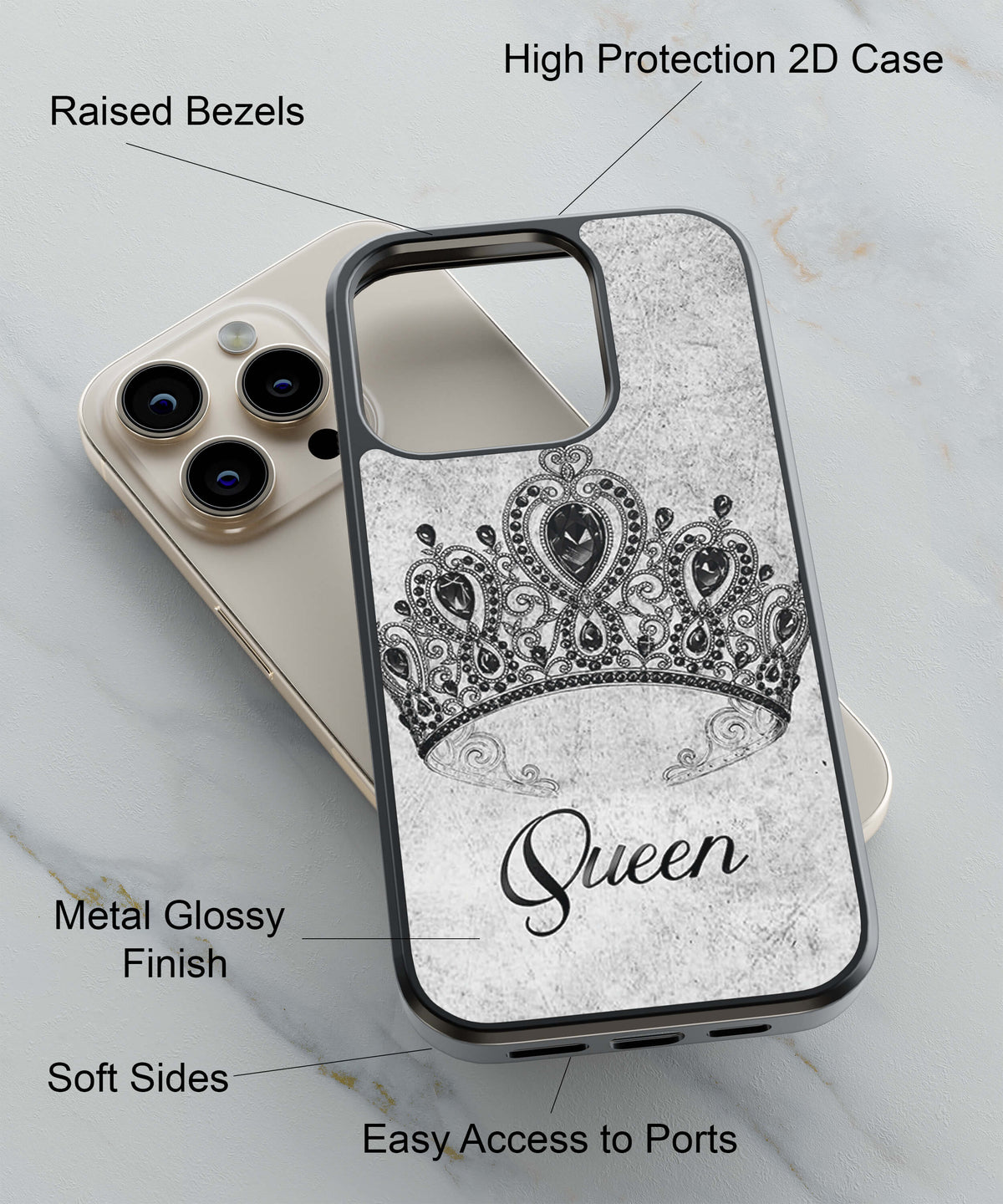 Queen Back Cover for 2D Hybrid TPU And Metal CaseBT0231Hybrid Metal TPU-Image 2