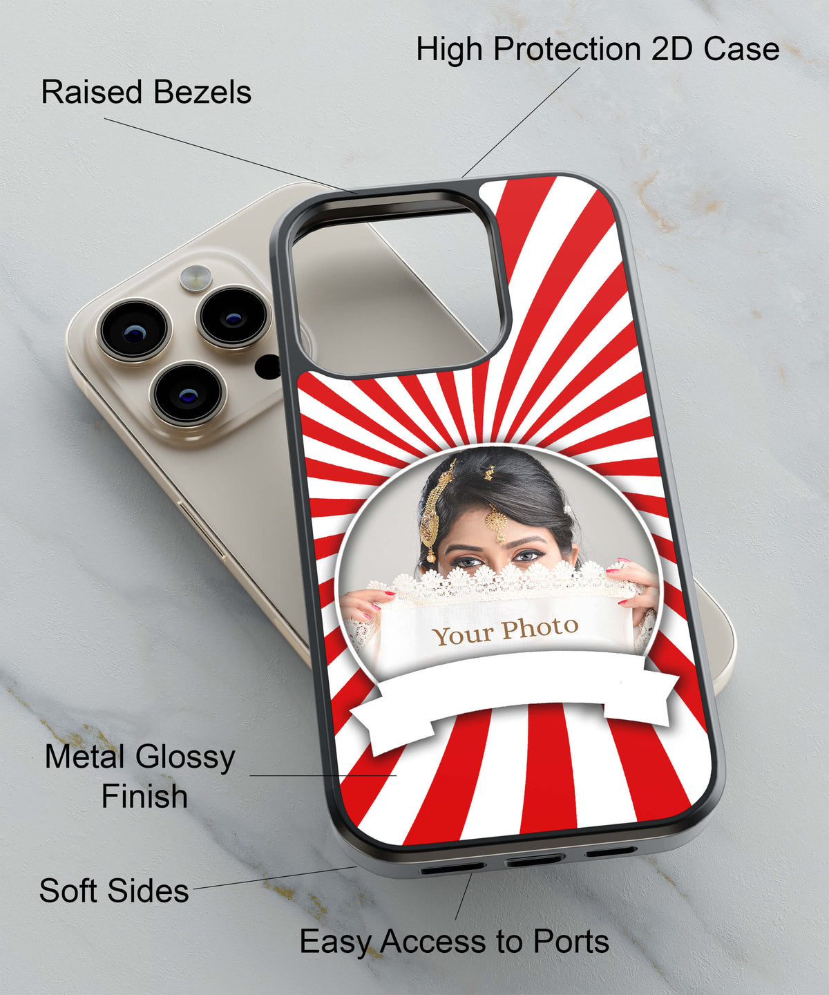 Red and White Frame Back Cover for 2D Hybrid TPU And Metal CaseA0527Hybrid Metal TPU-Image 2
