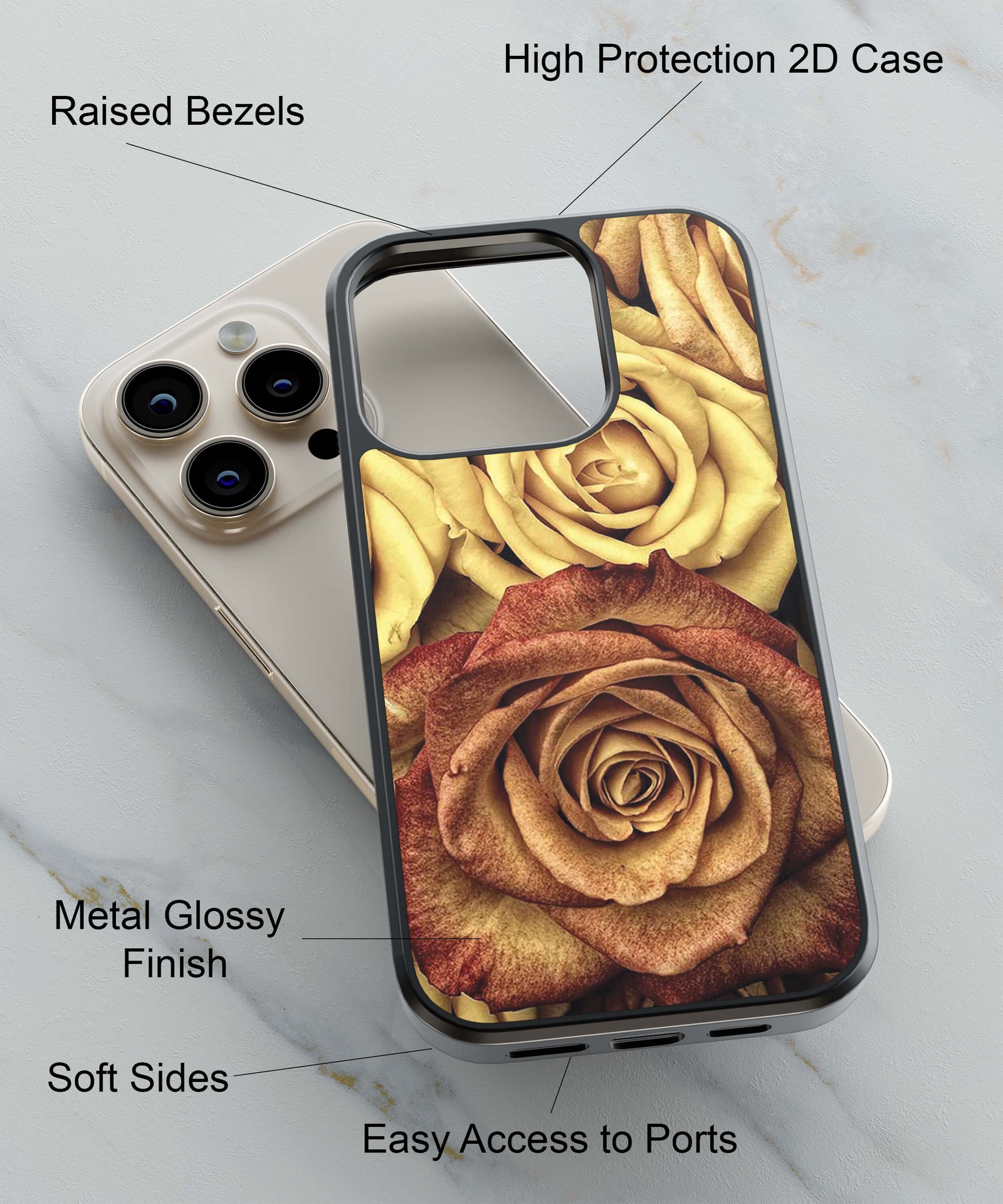 Rose Flowers Back Cover for 2D Hybrid TPU And Metal CaseD1277Hybrid Metal TPU-Image 2