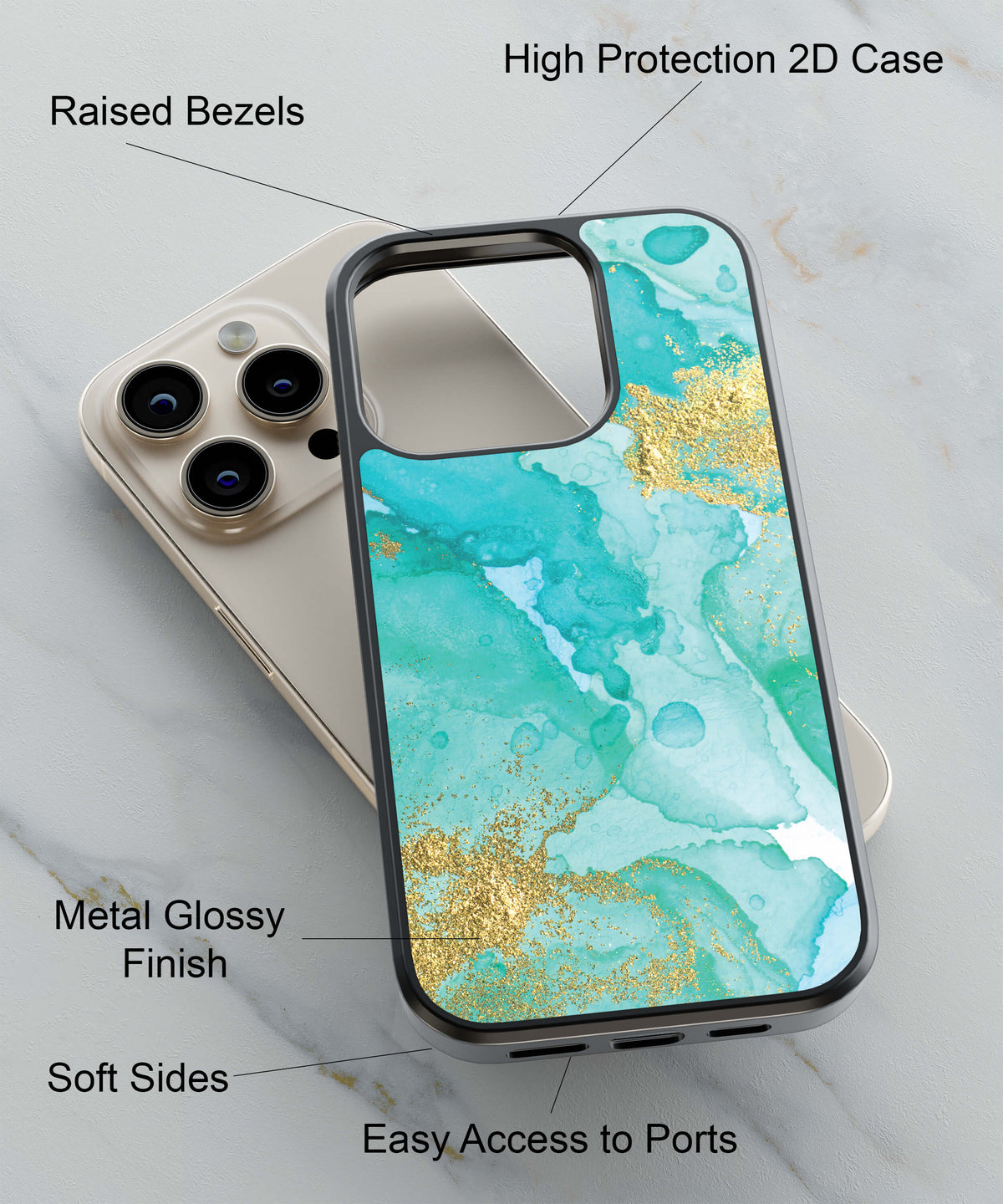 Sea Gold Back Cover for 2D Hybrid TPU And Metal CaseGF0032Hybrid Metal TPU-Image 2
