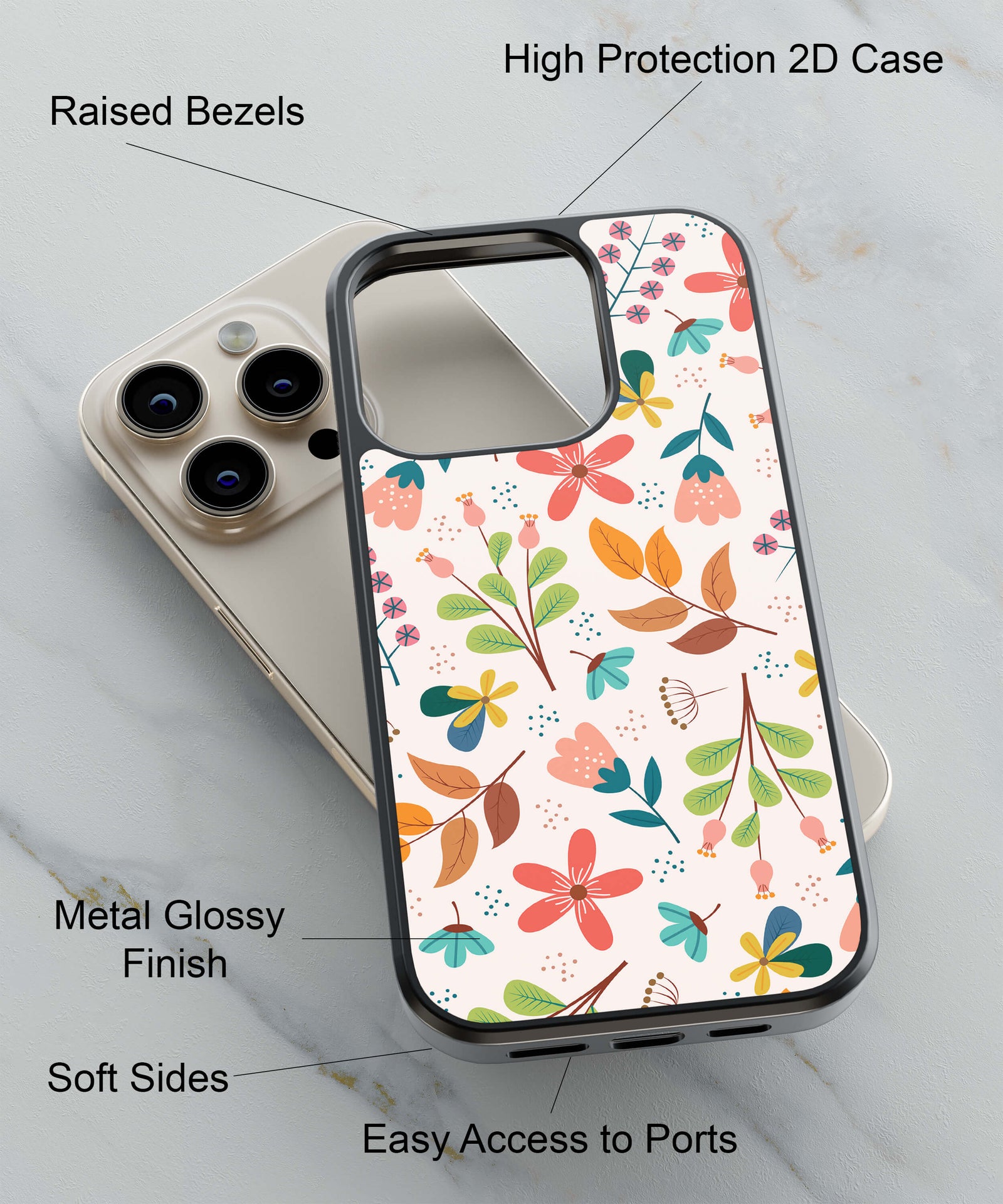 Soothing Flowers Back Cover for 2D Hybrid TPU And Metal CaseIK0046Hybrid Metal TPU-Image 2