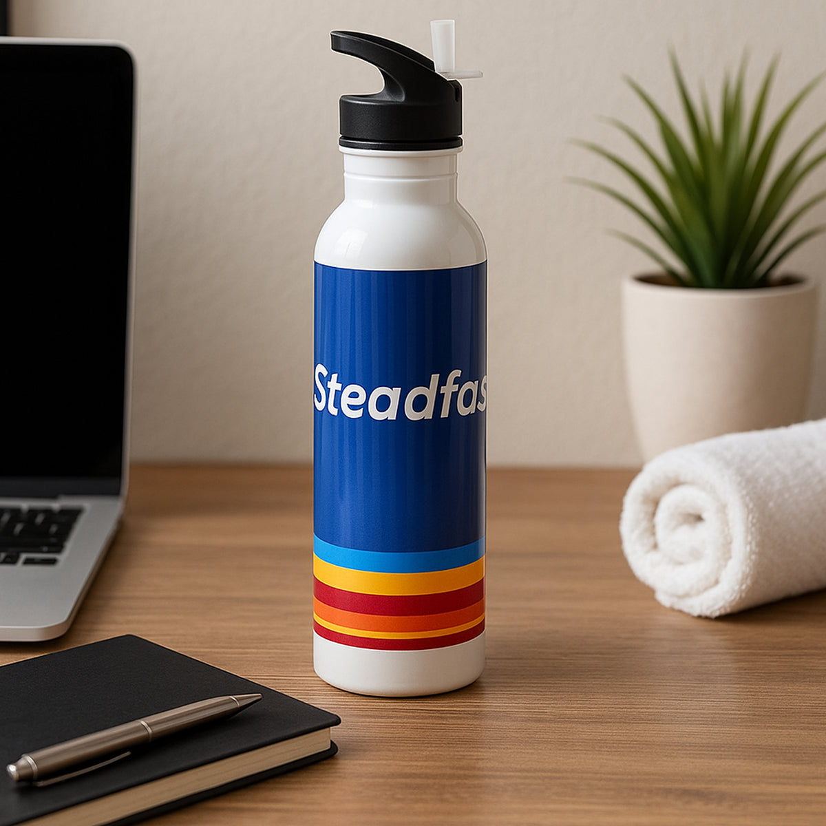 Steadfast 750ml stainless steel water bottle with sipper lid – durable and travel-friendly drinkware