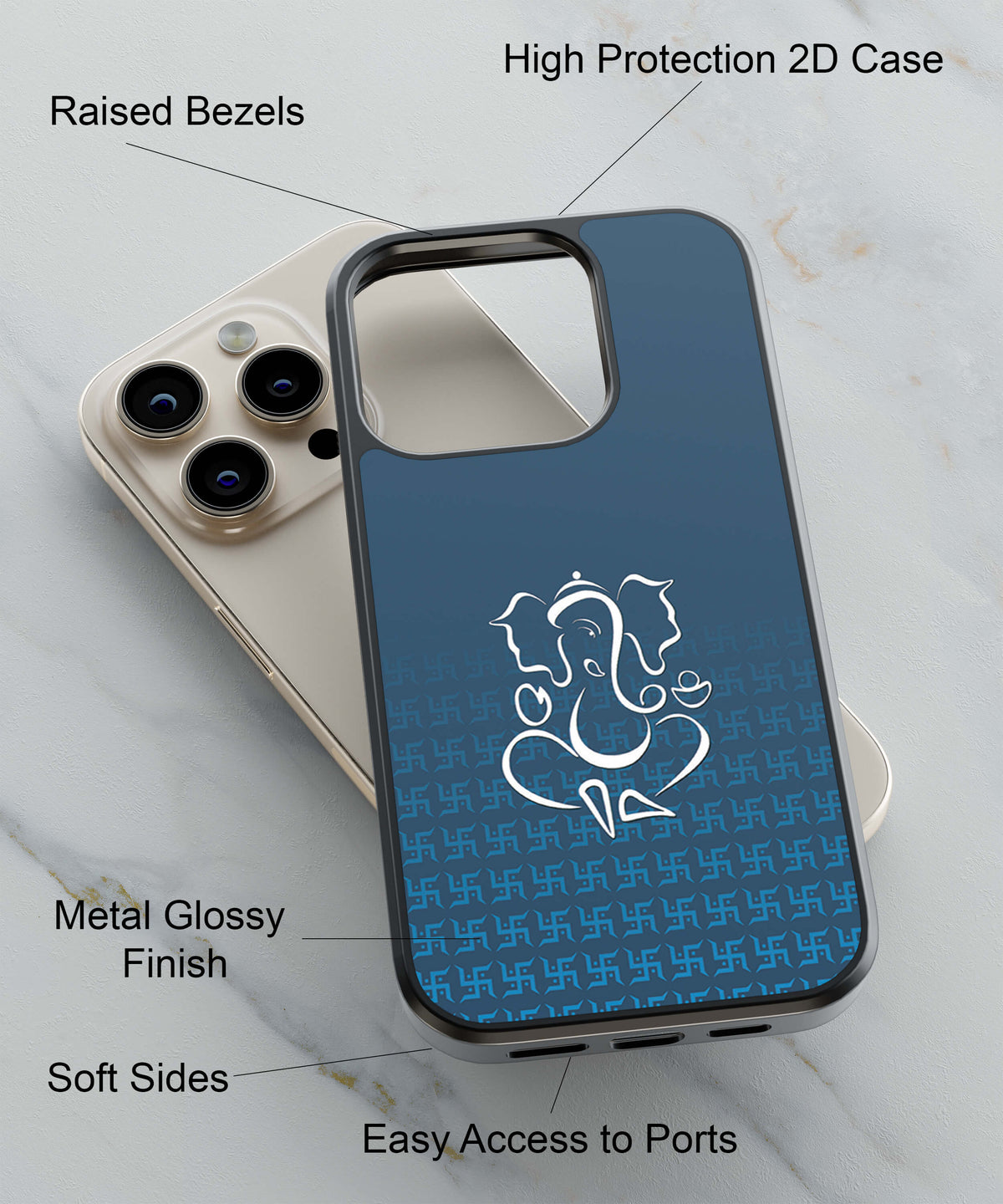 Swastik and Ganesha Back Cover for 2D Hybrid TPU And Metal CaseH0056Hybrid Metal TPU-Image 2