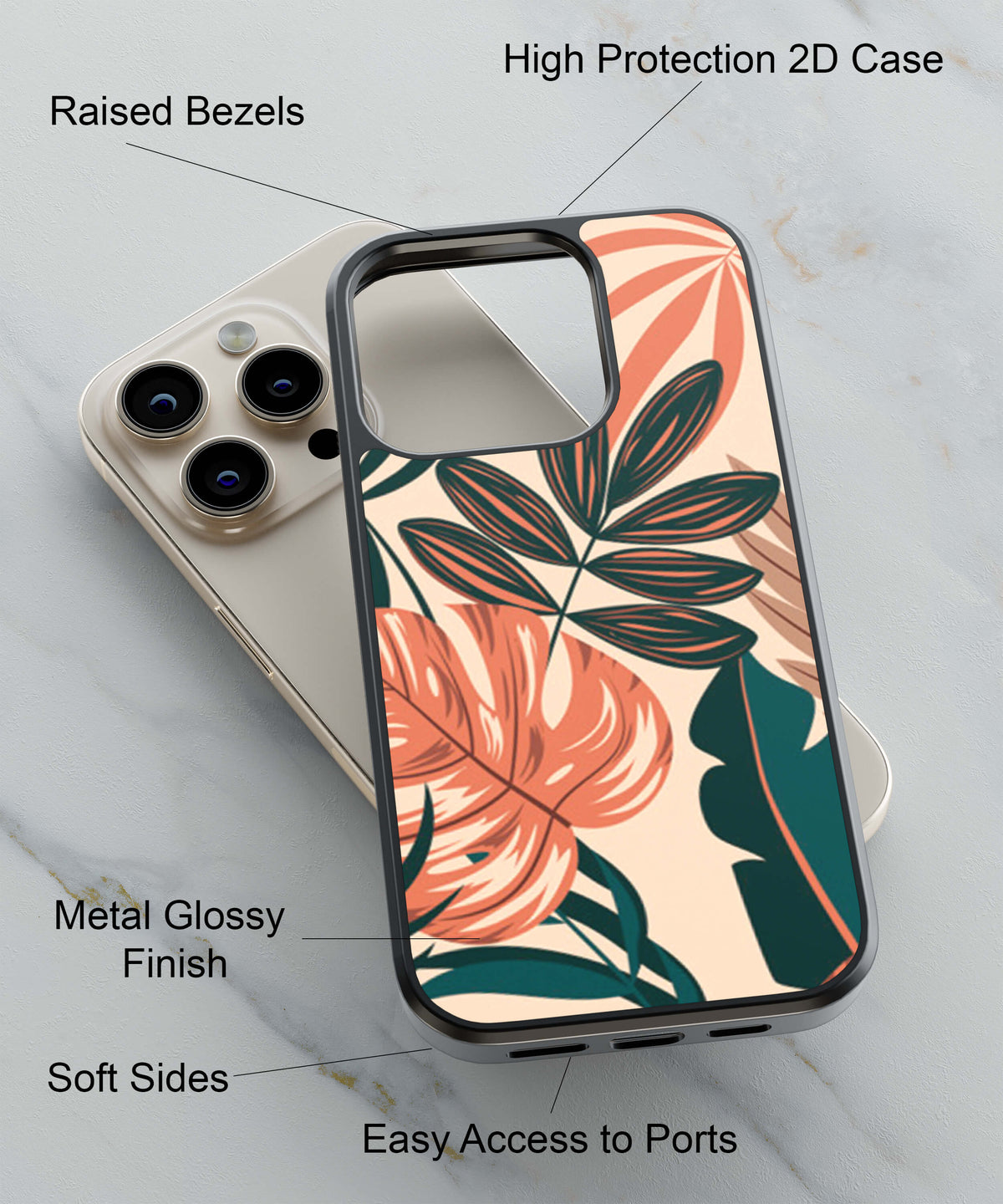 Tropical Leaves Back Cover for 2D Hybrid TPU And Metal CaseAA1021Hybrid Metal TPU-Image 2