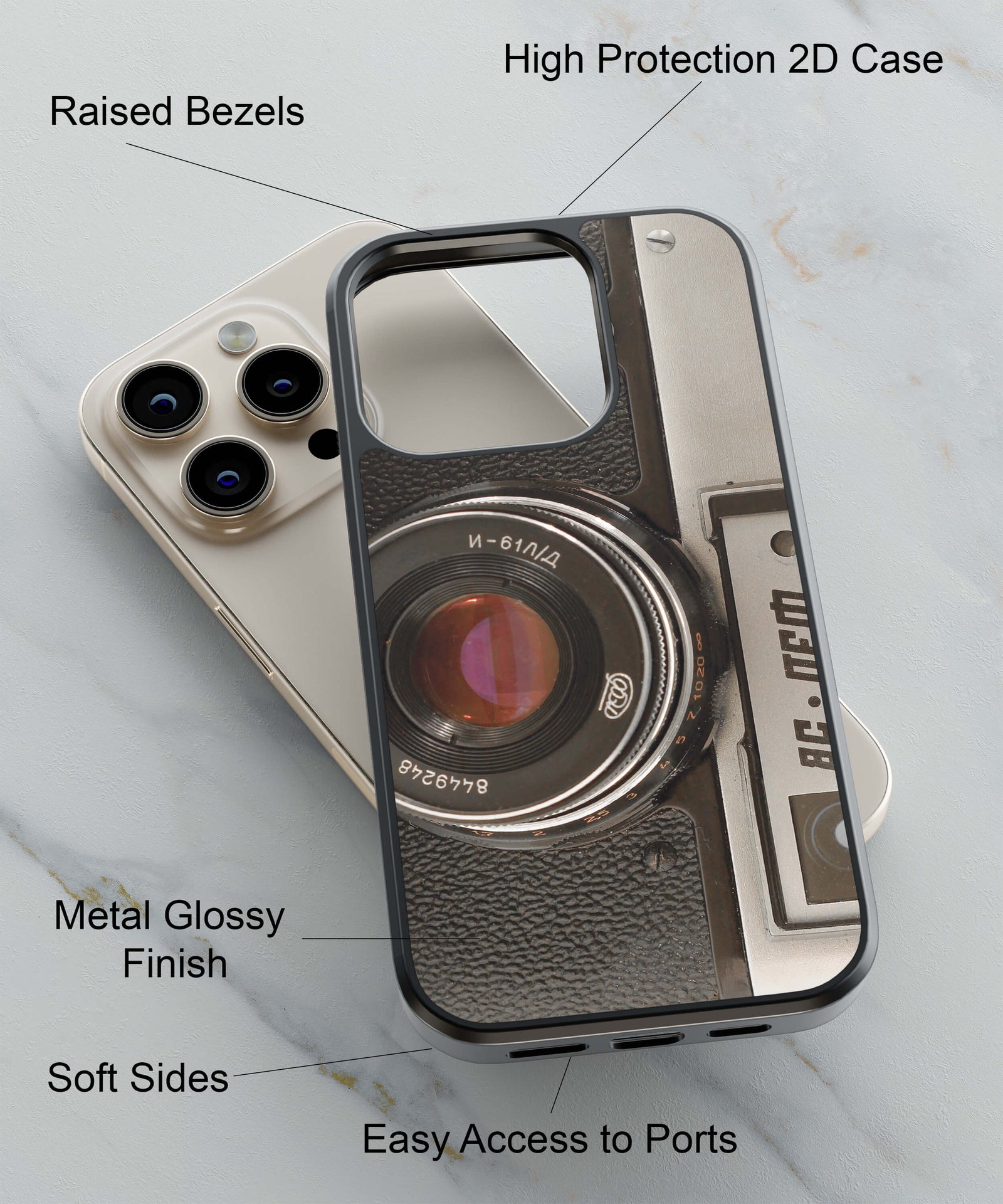 Vintage Camera Back Cover for 2D Hybrid TPU And Metal CaseG0004Hybrid Metal TPU