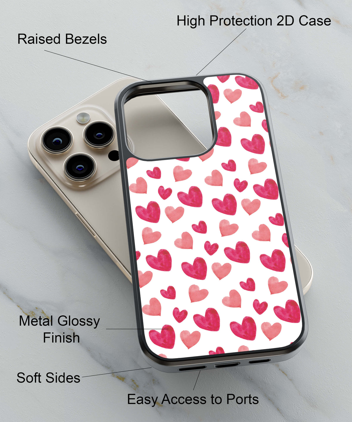 Watercolour Hearts Back Cover for 2D Hybrid TPU And Metal CaseGF0019Hybrid Metal TPU-Image 2