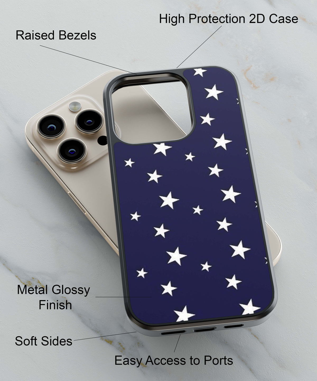 White Stars On A Blue Background Galaxy Pattern Back Cover for 2D Hybrid TPU And Metal CaseBT0015Hybrid Metal TPU-Image 2