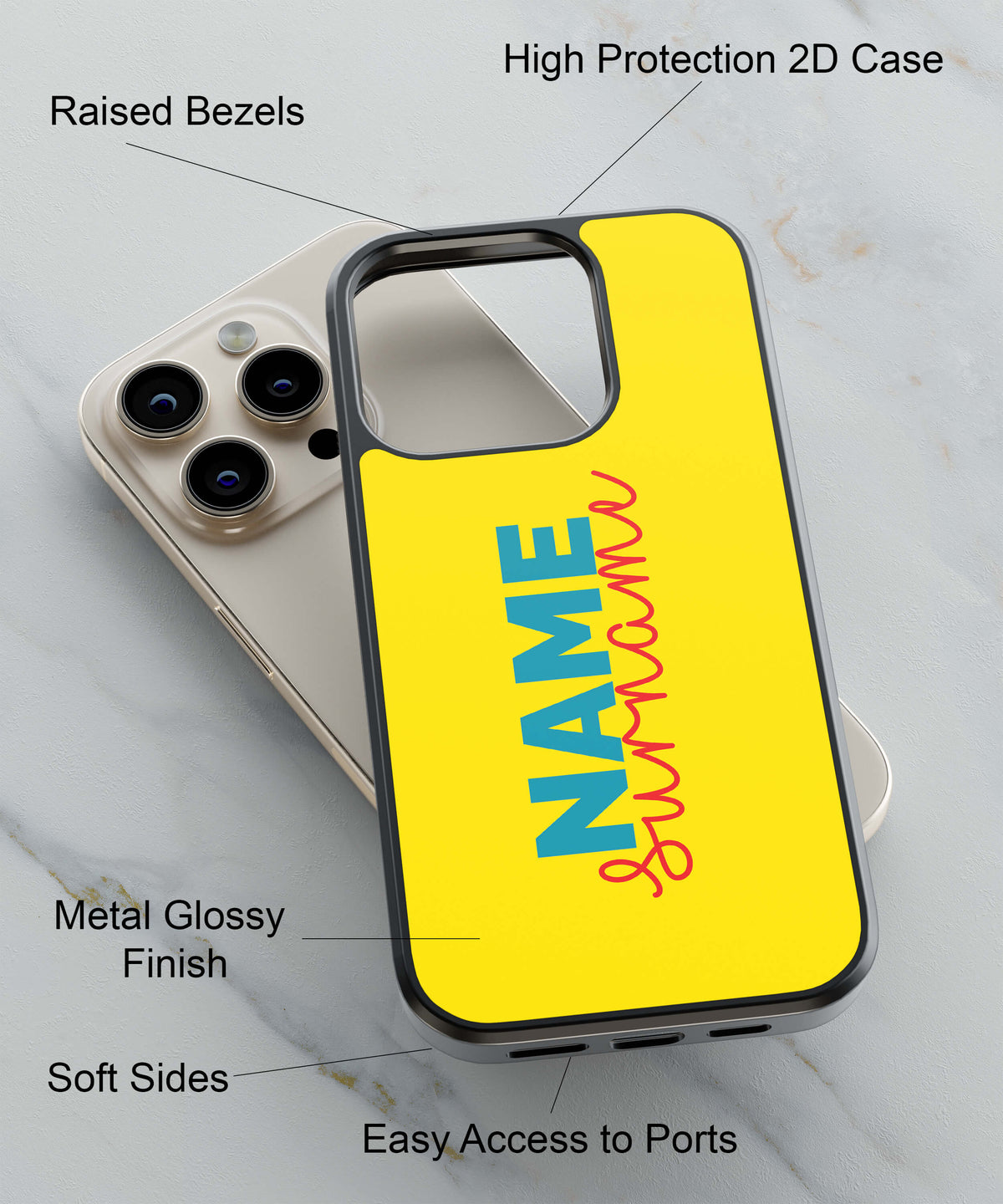 Yellow Name and Surname Back Cover for 2D Hybrid TPU And Metal CaseIK5016Hybrid Metal TPU-Image 2