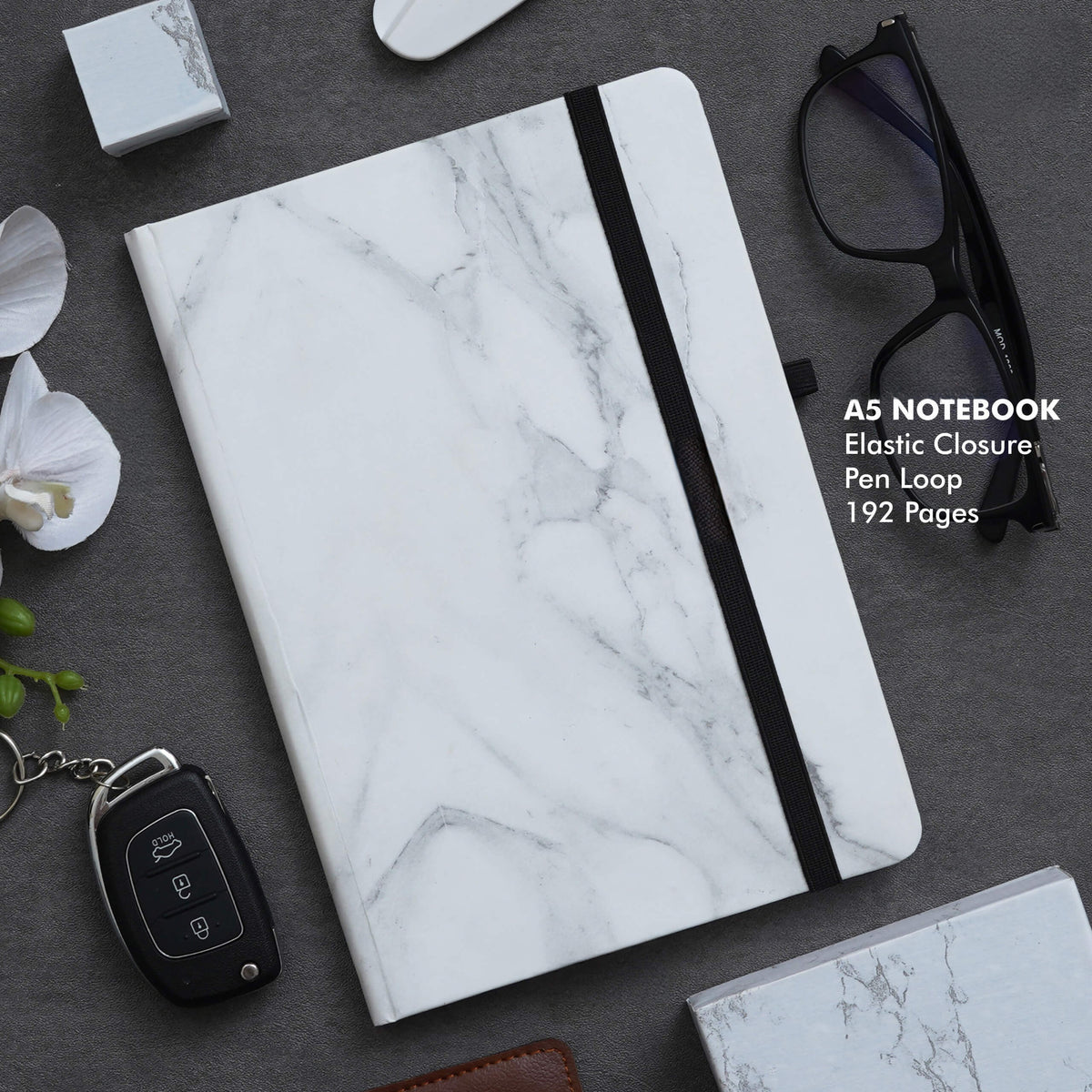 A5 Marble Look Notebook - White