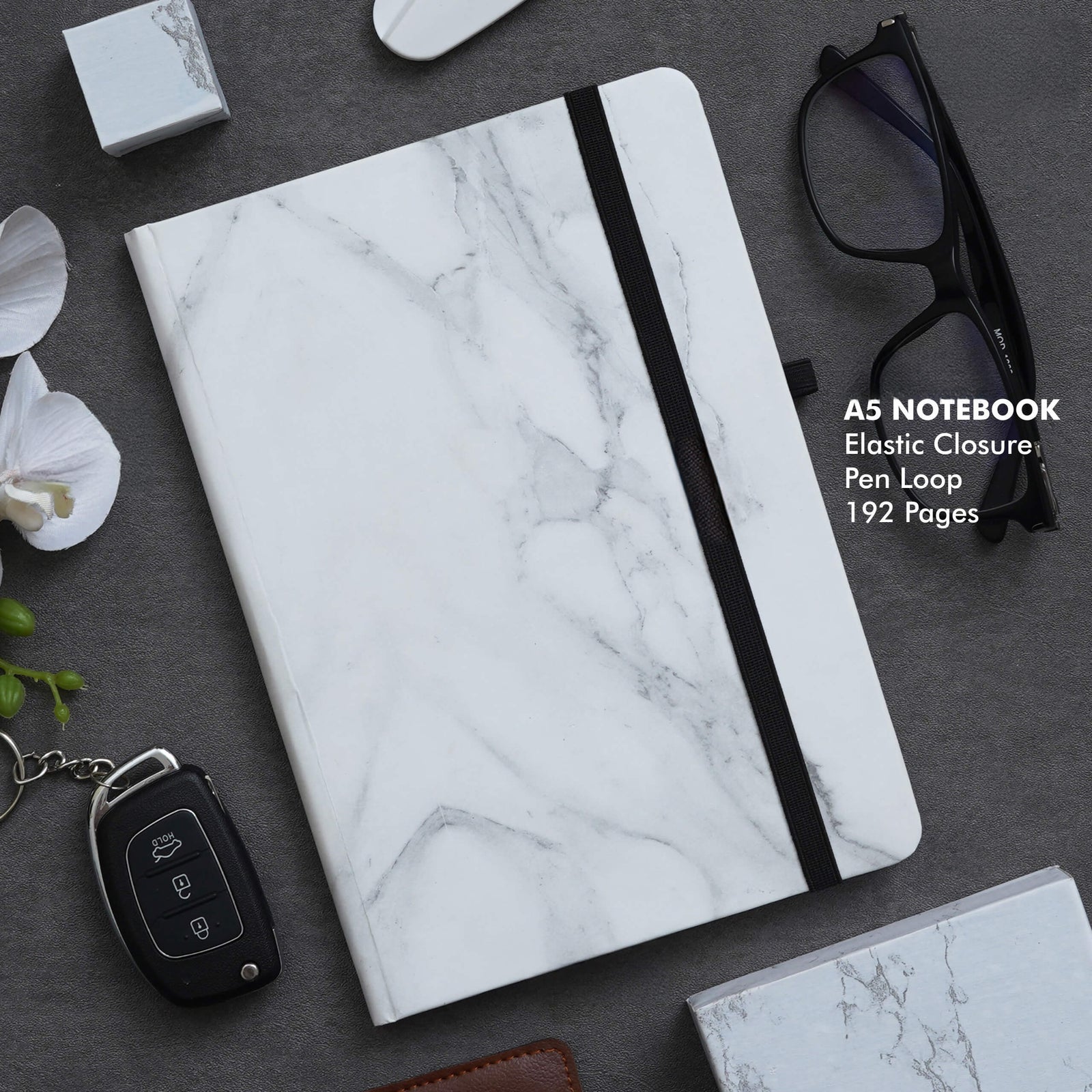 A5 Marble Look Notebook - White