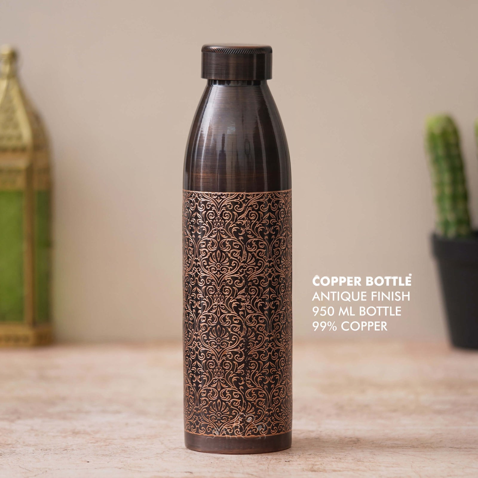 Antique Finish Brown Copper Bottle - Perfect for Daily Hydration