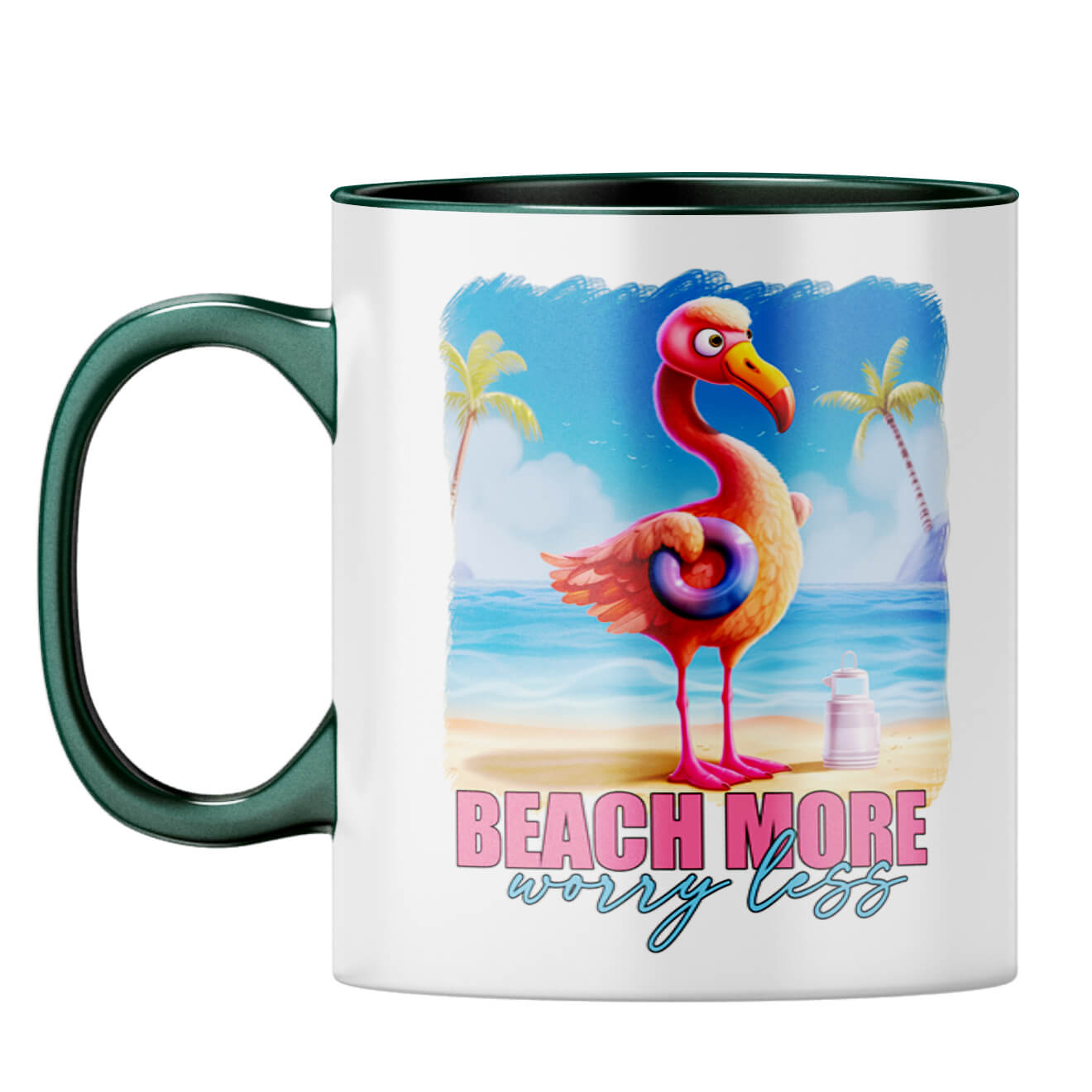 Beach More Worry Less Coffee Mug Dark Green