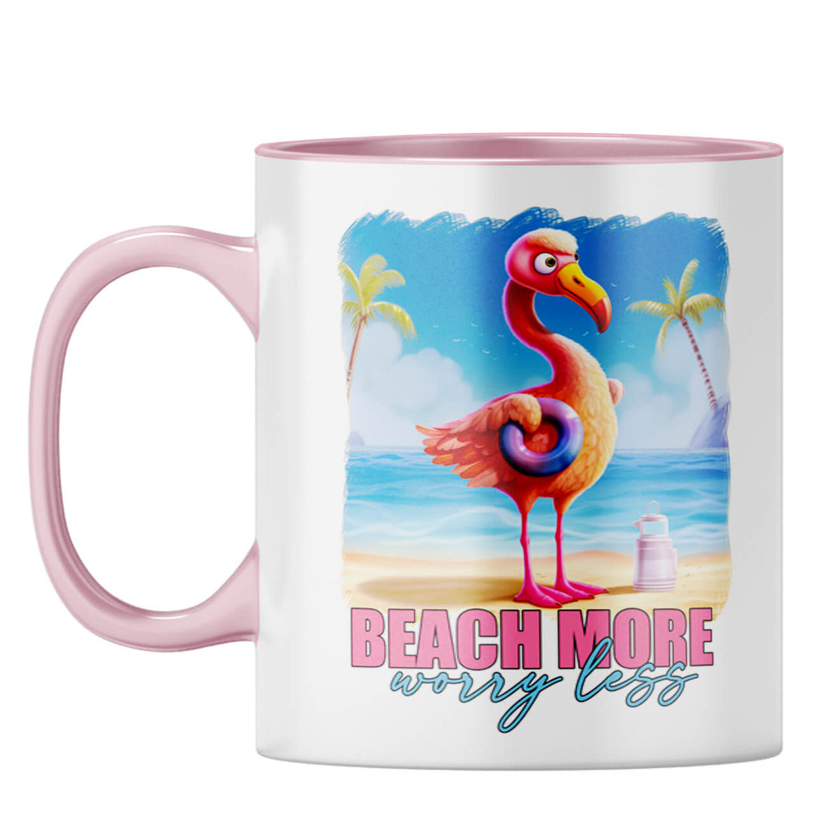 Beach More Worry Less Coffee Mug Pink
