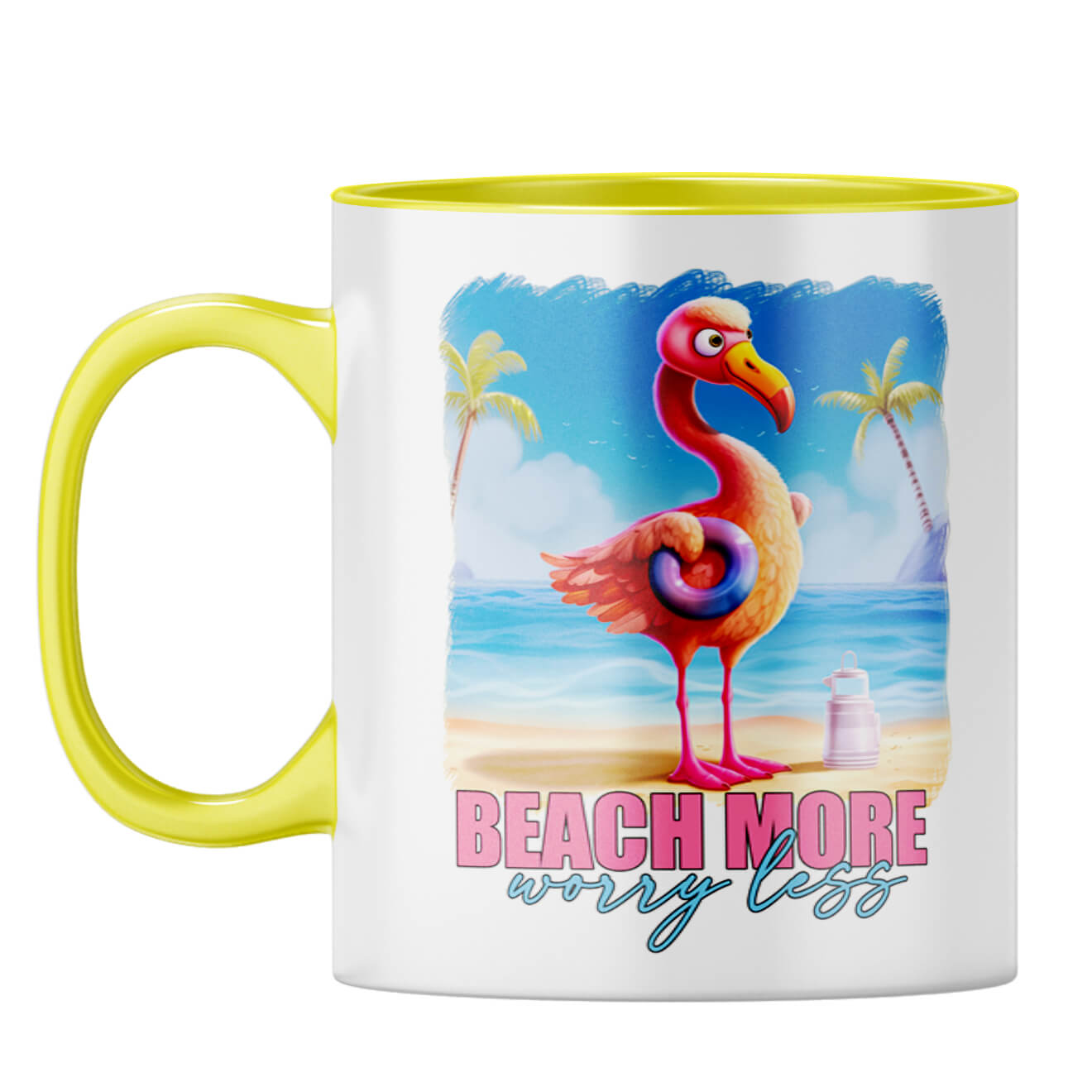 Beach More Worry Less Coffee Mug Yellow