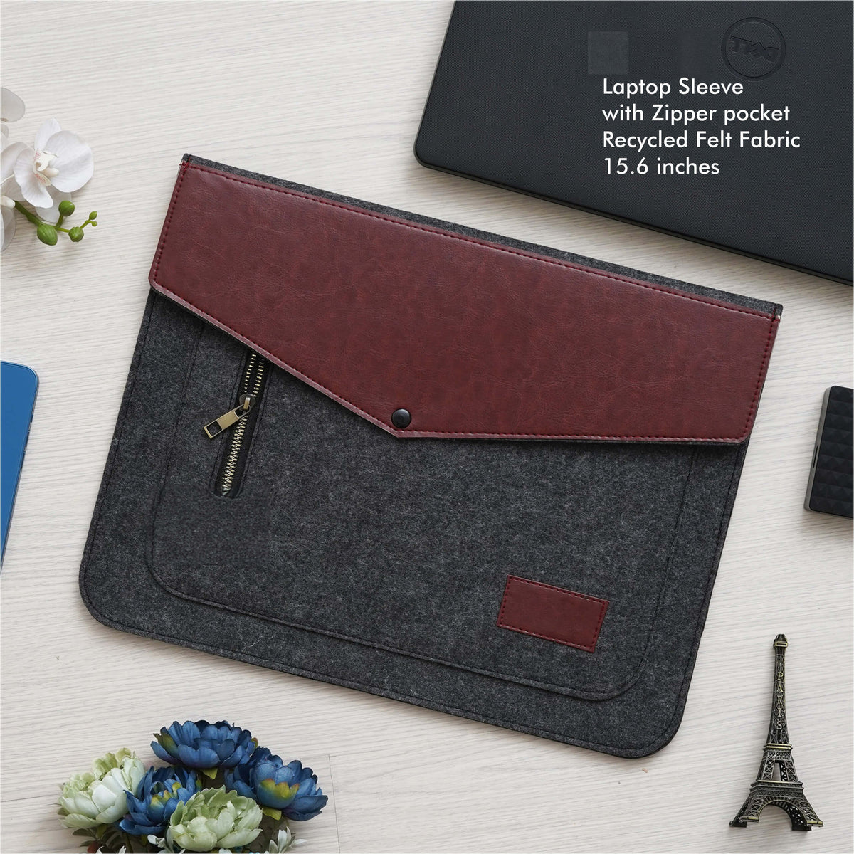 Black Laptop Sleeve with Zipper Pockets - Fits Laptops Up to 15.6 Inch