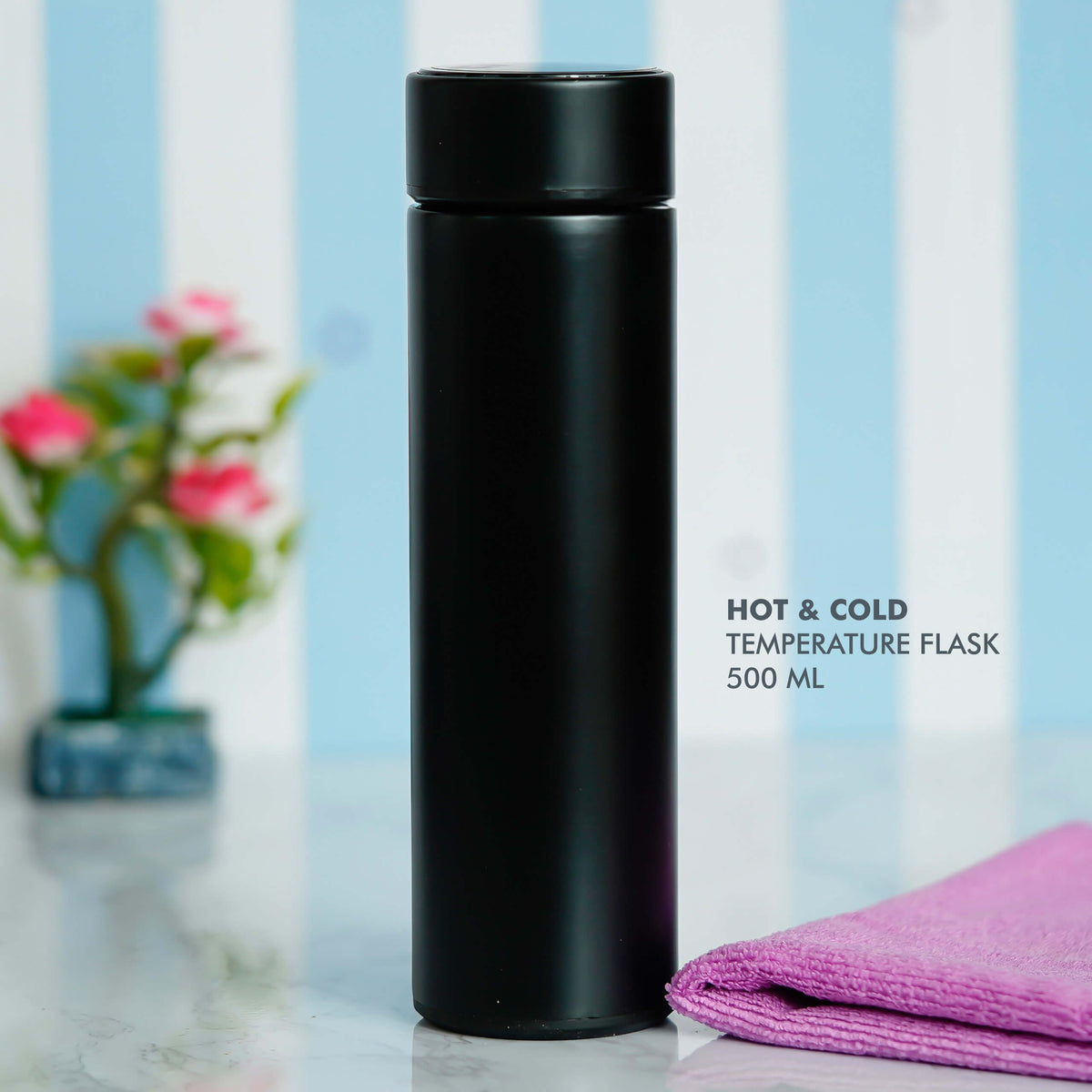 Black Stainless Steel Bottle with Temperature Display - Perfect for Daily Use