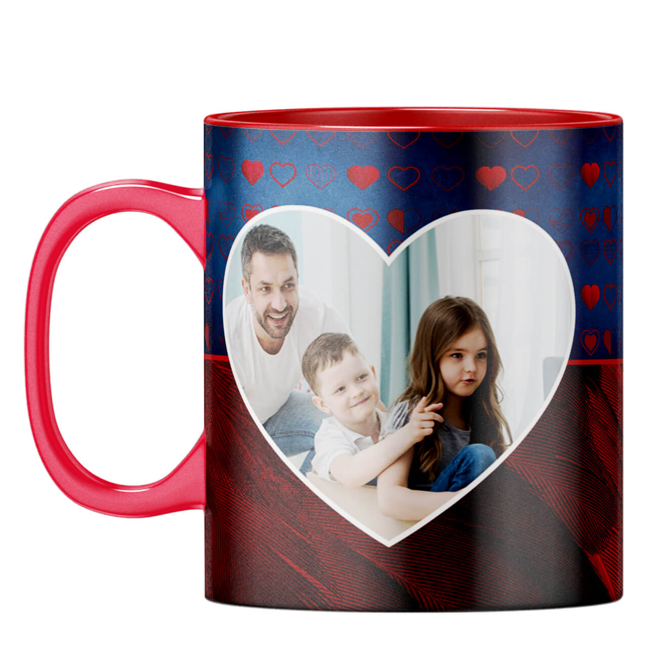 Blue Hearts Photo Coffee Mug Red