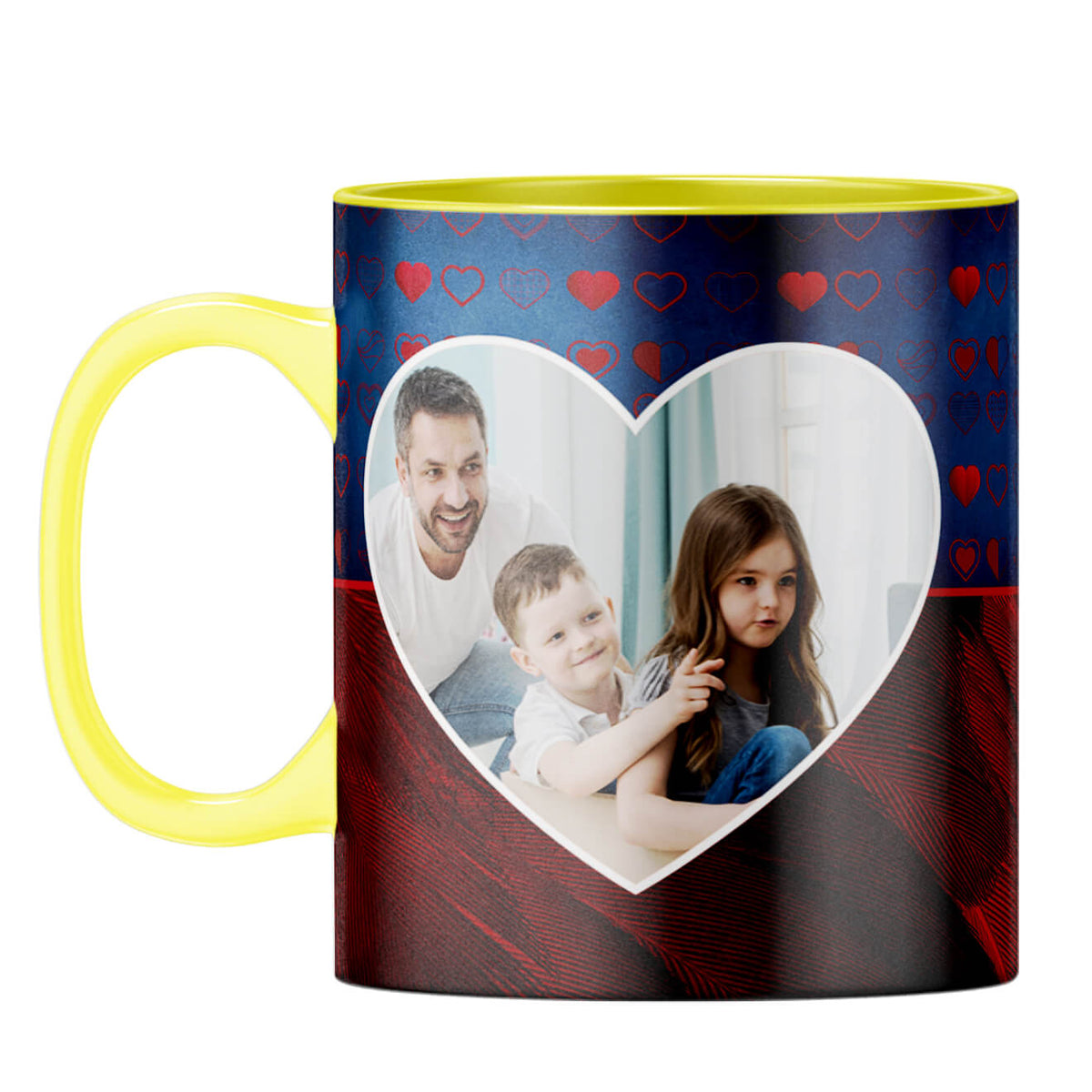 Blue Hearts Photo Coffee Mug Yellow