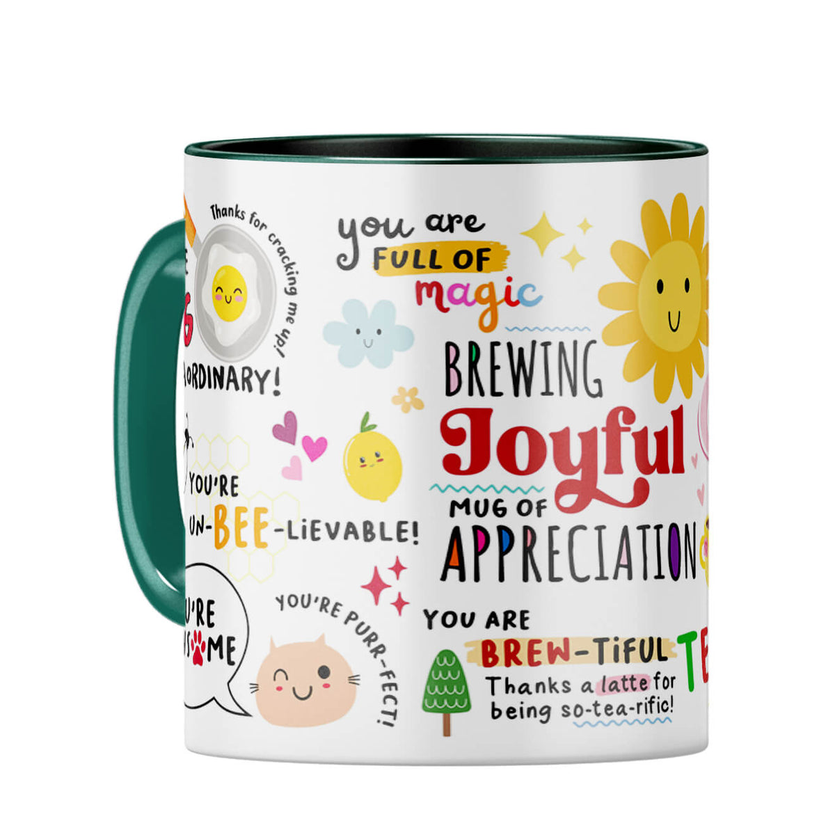 Brewing Joyful Appreciation Coffee Mug Dark Green