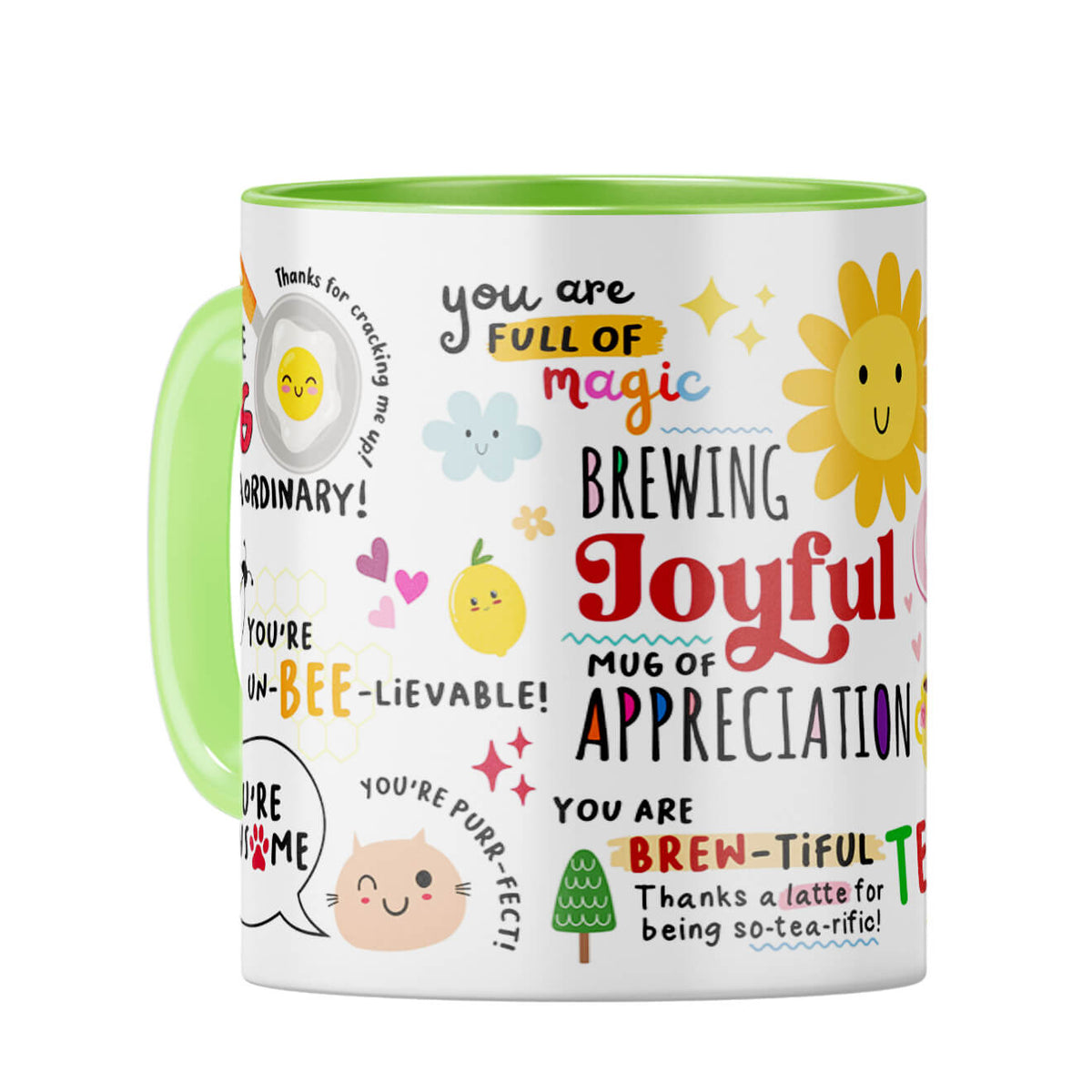 Brewing Joyful Appreciation Coffee Mug Light Green
