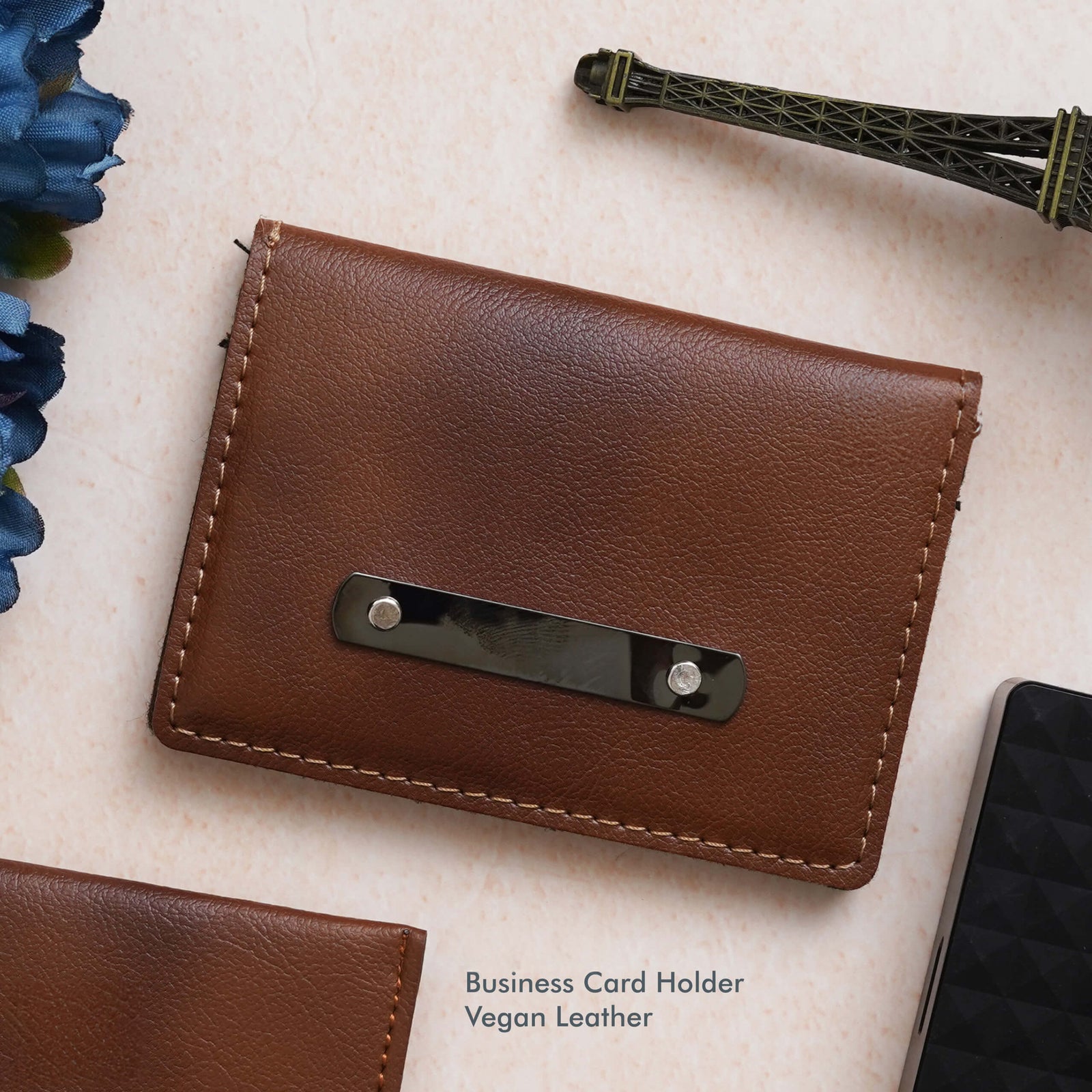 Classic Tan Business Card Holder - Vegan Elegance
