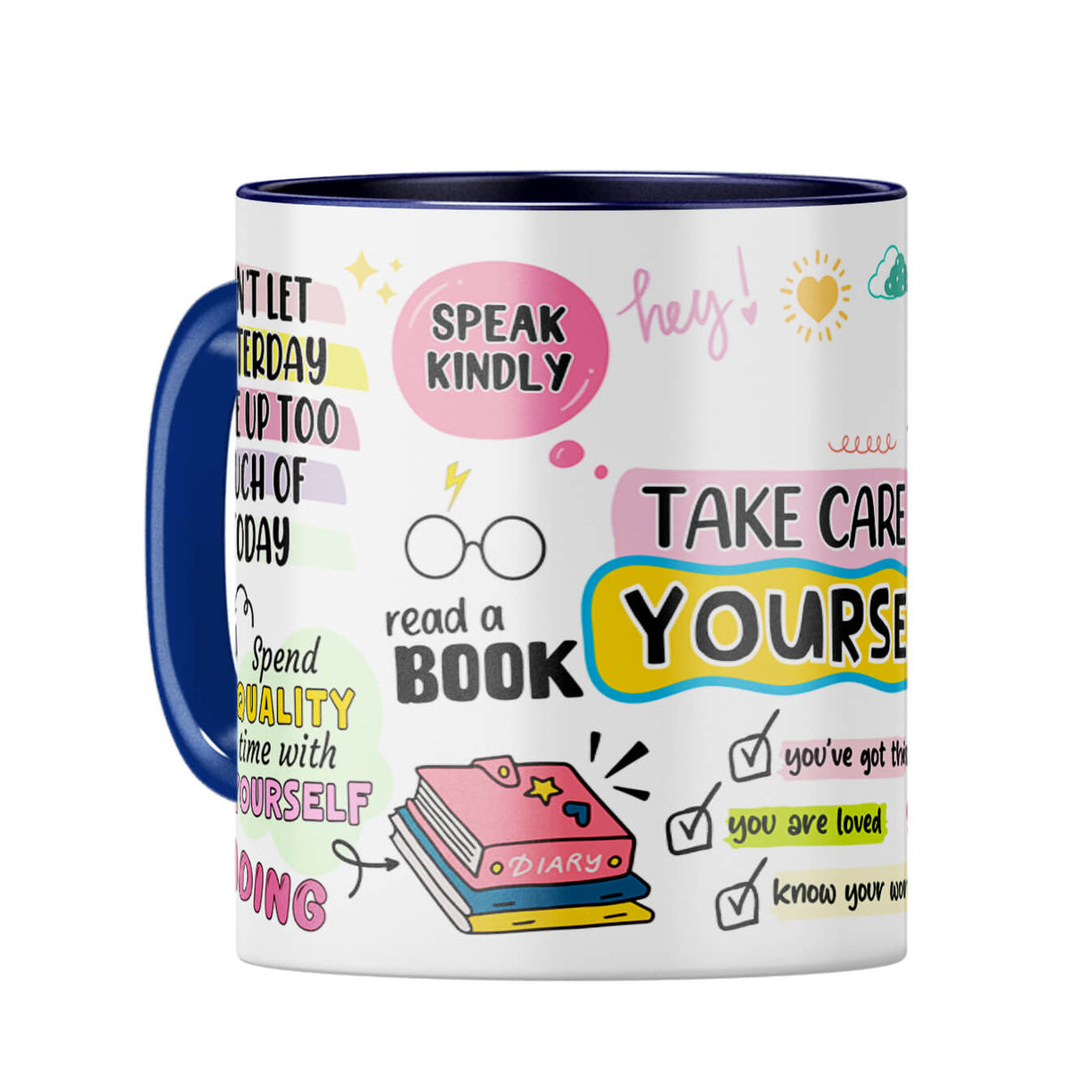 Customised Name Take Care Yourself Coffee Mug Dark Blue