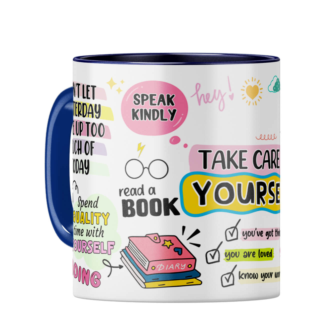 Customised Name Take Care Yourself Coffee Mug Dark Blue