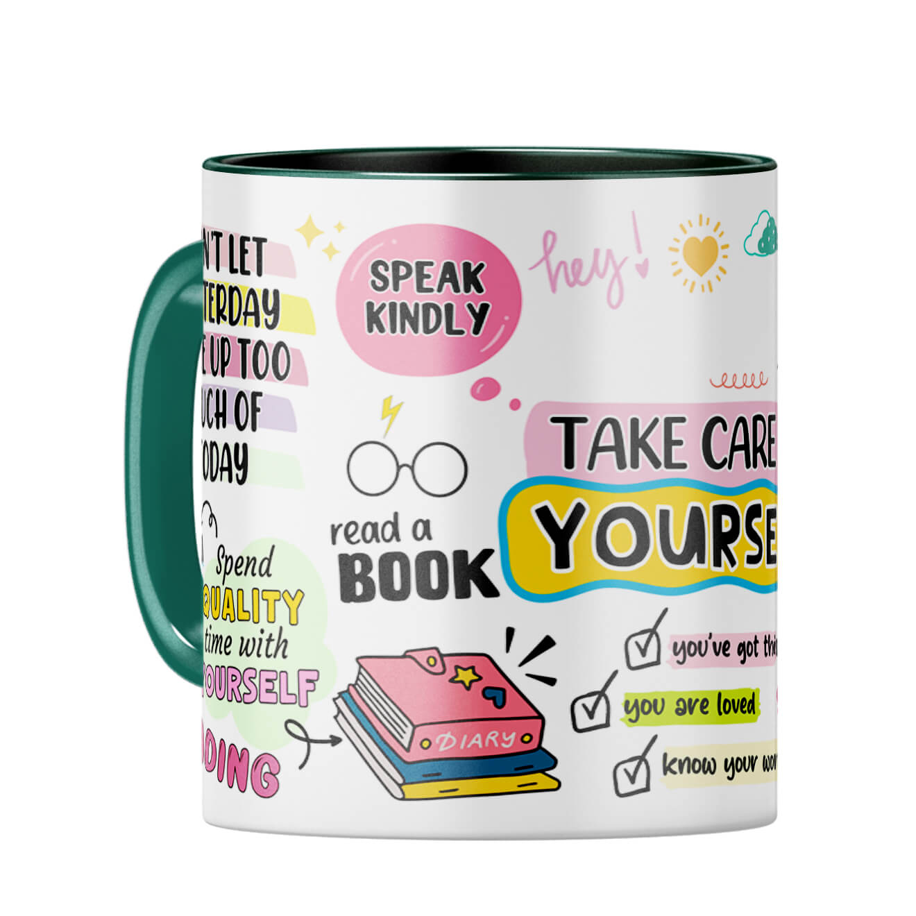 Customised Name Take Care Yourself Coffee Mug Dark Green