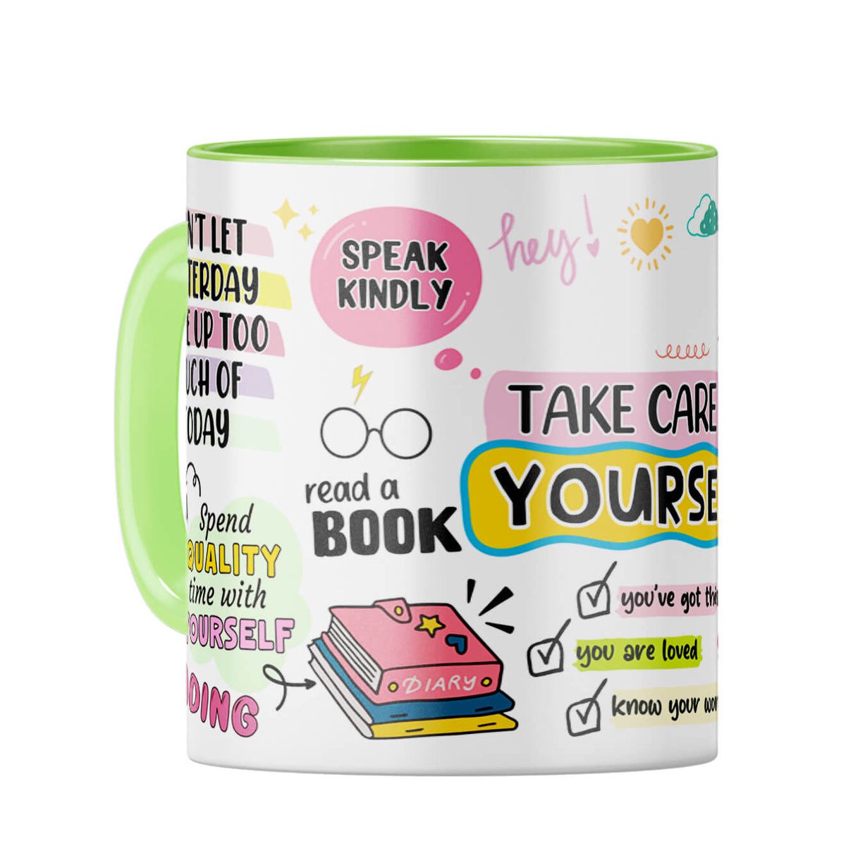 Customised Name Take Care Yourself Coffee Mug Light Green