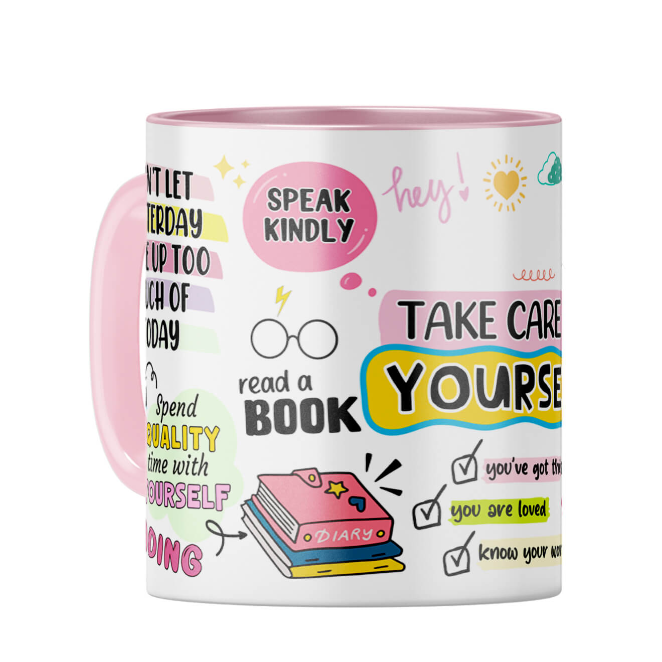 Customised Name Take Care Yourself Coffee Mug Pink