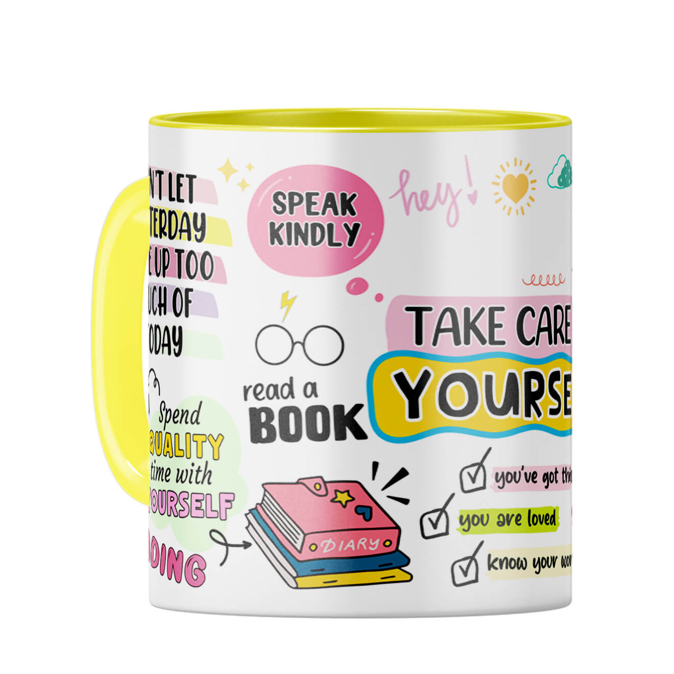 Customised Name Take Care Yourself Coffee Mug Yellow