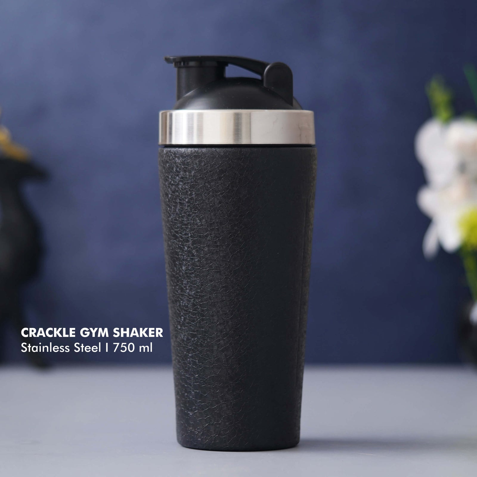 Customizable Black Crackle Finish Gym Shaker - Ideal for Fitness Enthusiasts