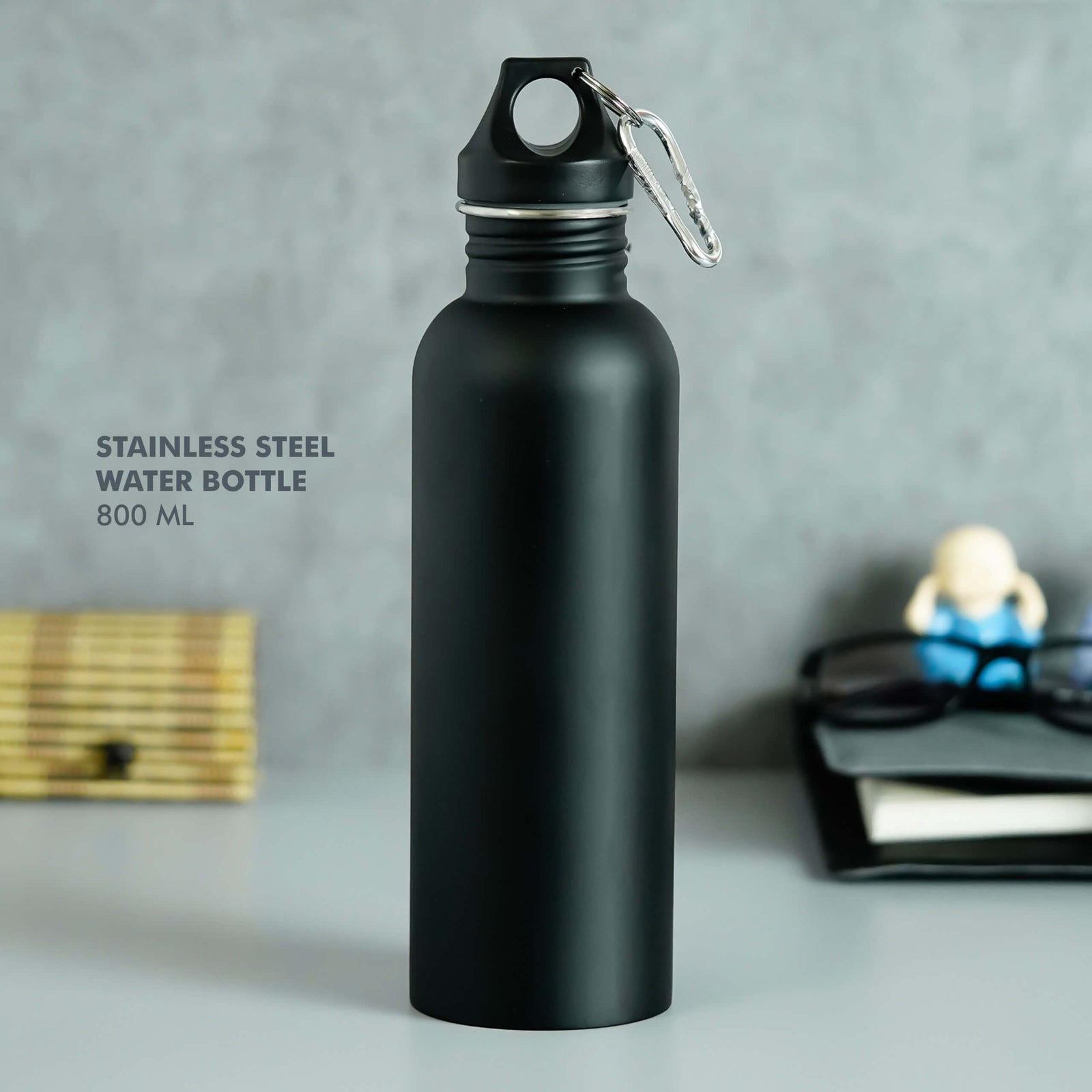Customizable Black Stainless Steel Bottle with Carabiner - Ideal for Outdoor Adventures